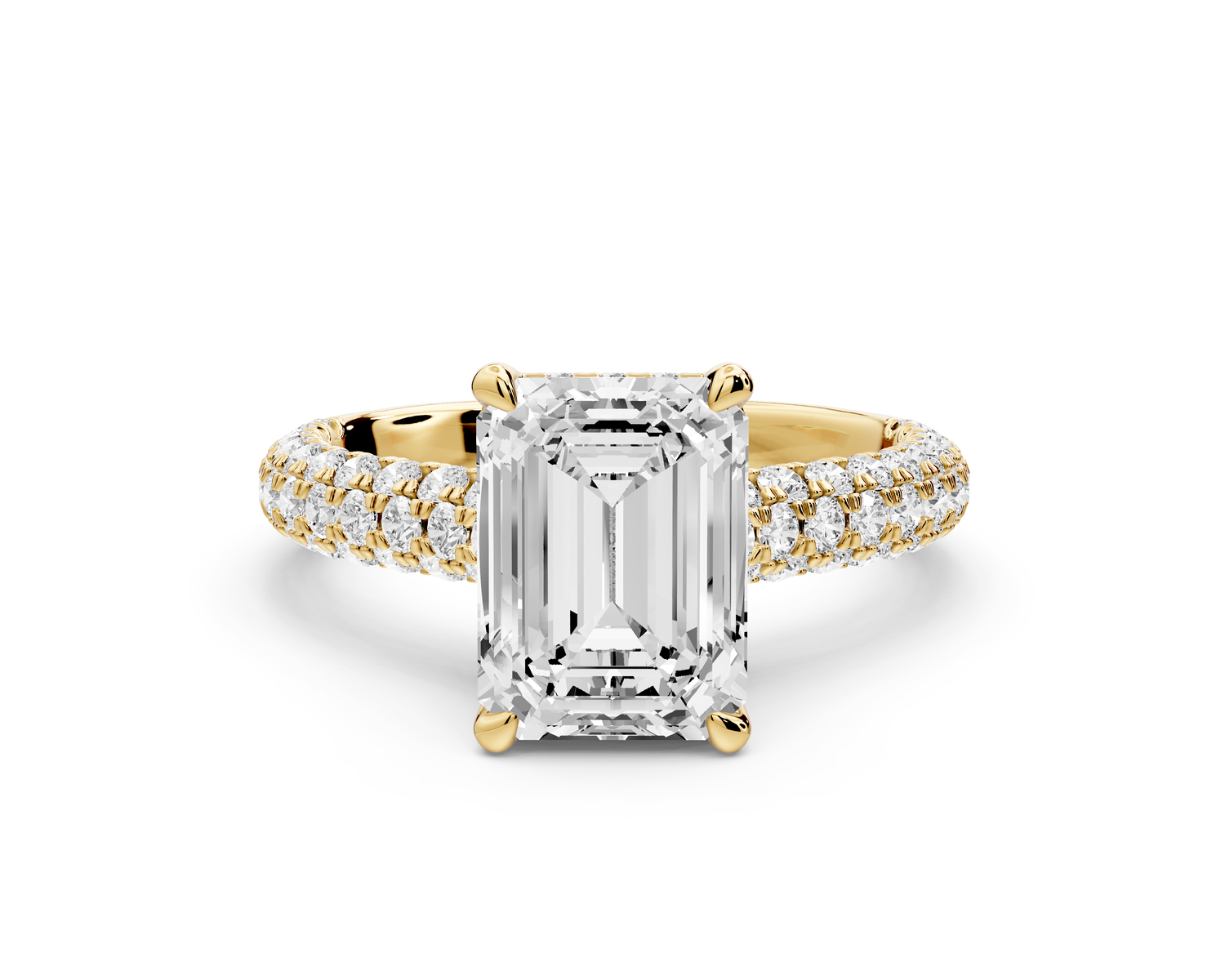 Amoria - 3ct 18k yellow gold emerald Diamond Engagement Ring with Pavé Band & Hidden Halo