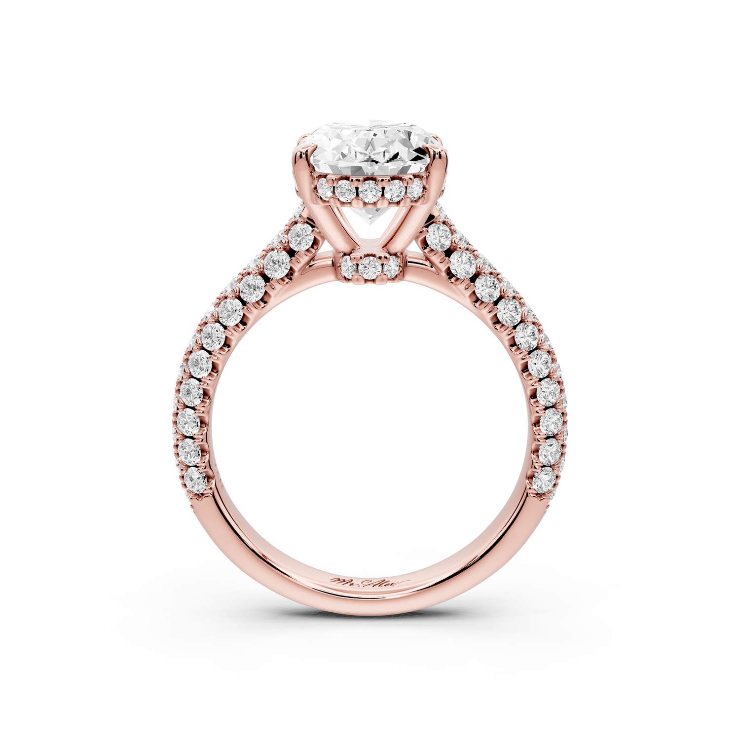 Amoria - 3ct 14k rose gold oval Diamond Engagement Ring with Pavé Band & Hidden Halo