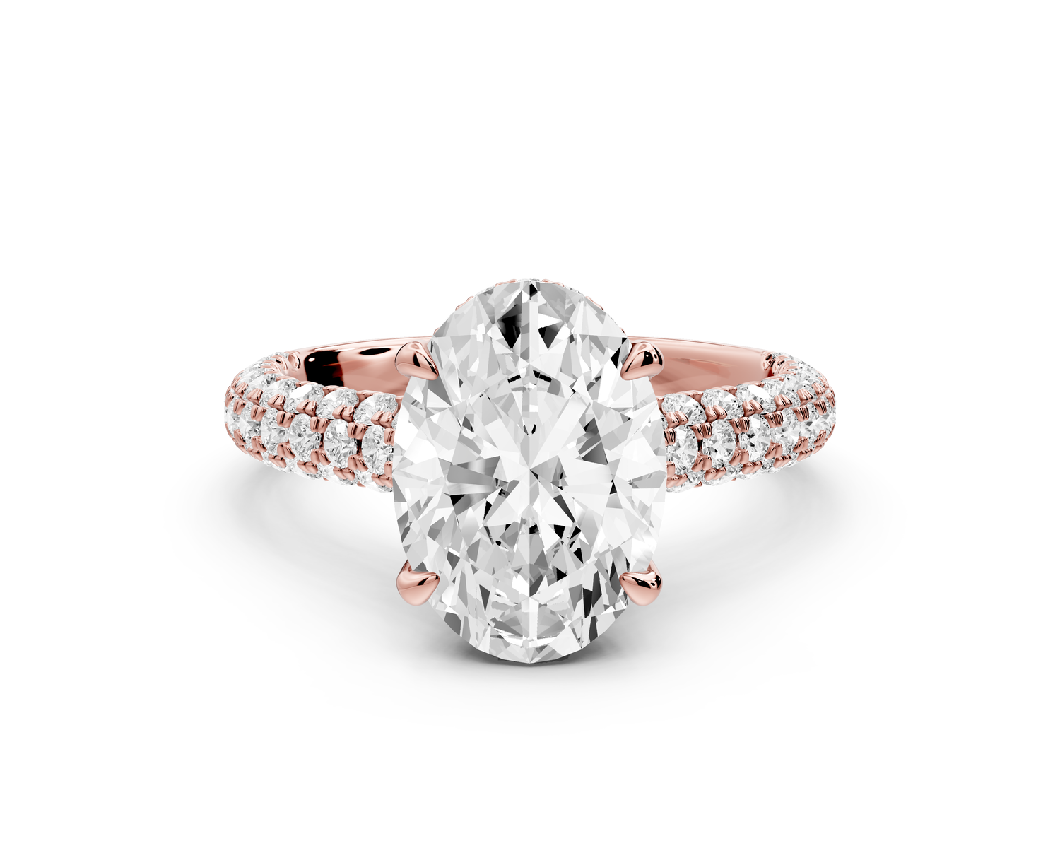 Amoria - 3ct 14k rose gold oval Diamond Engagement Ring with Pavé Band & Hidden Halo