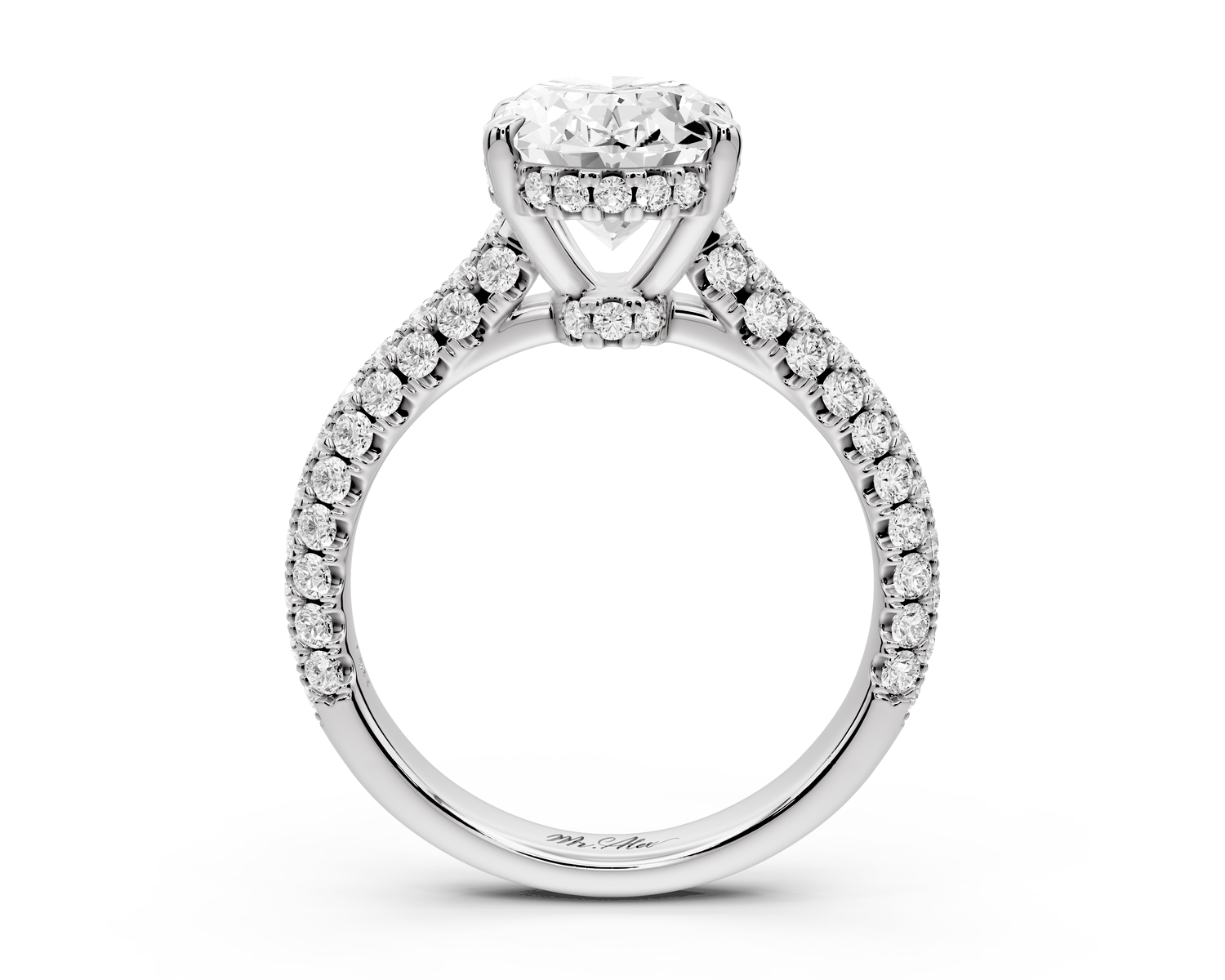 Amoria - 3ct 14k white gold oval Diamond Engagement Ring with Pavé Band & Hidden Halo