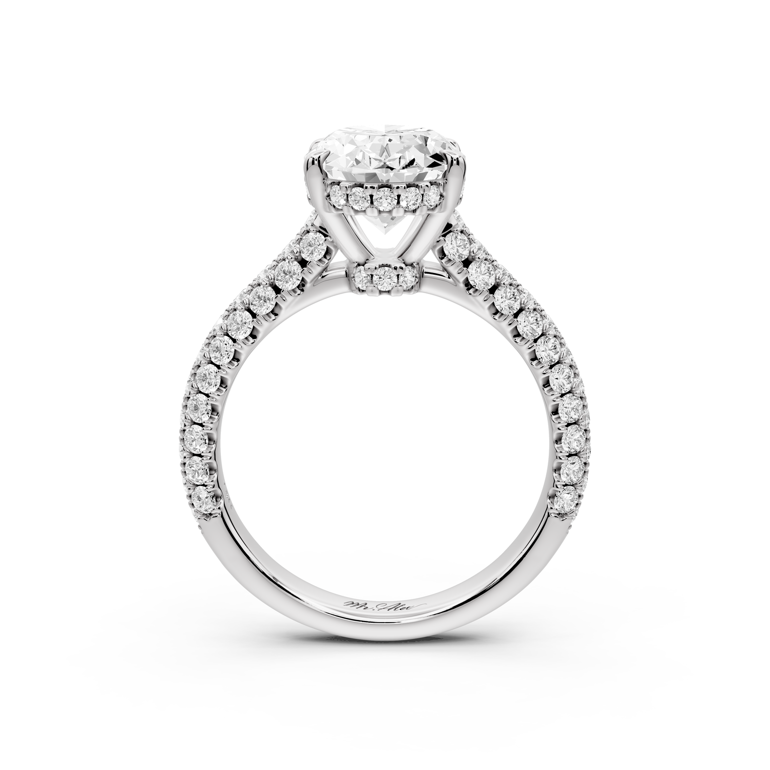 Amoria - 3ct 14k white gold oval Diamond Engagement Ring with Pavé Band & Hidden Halo