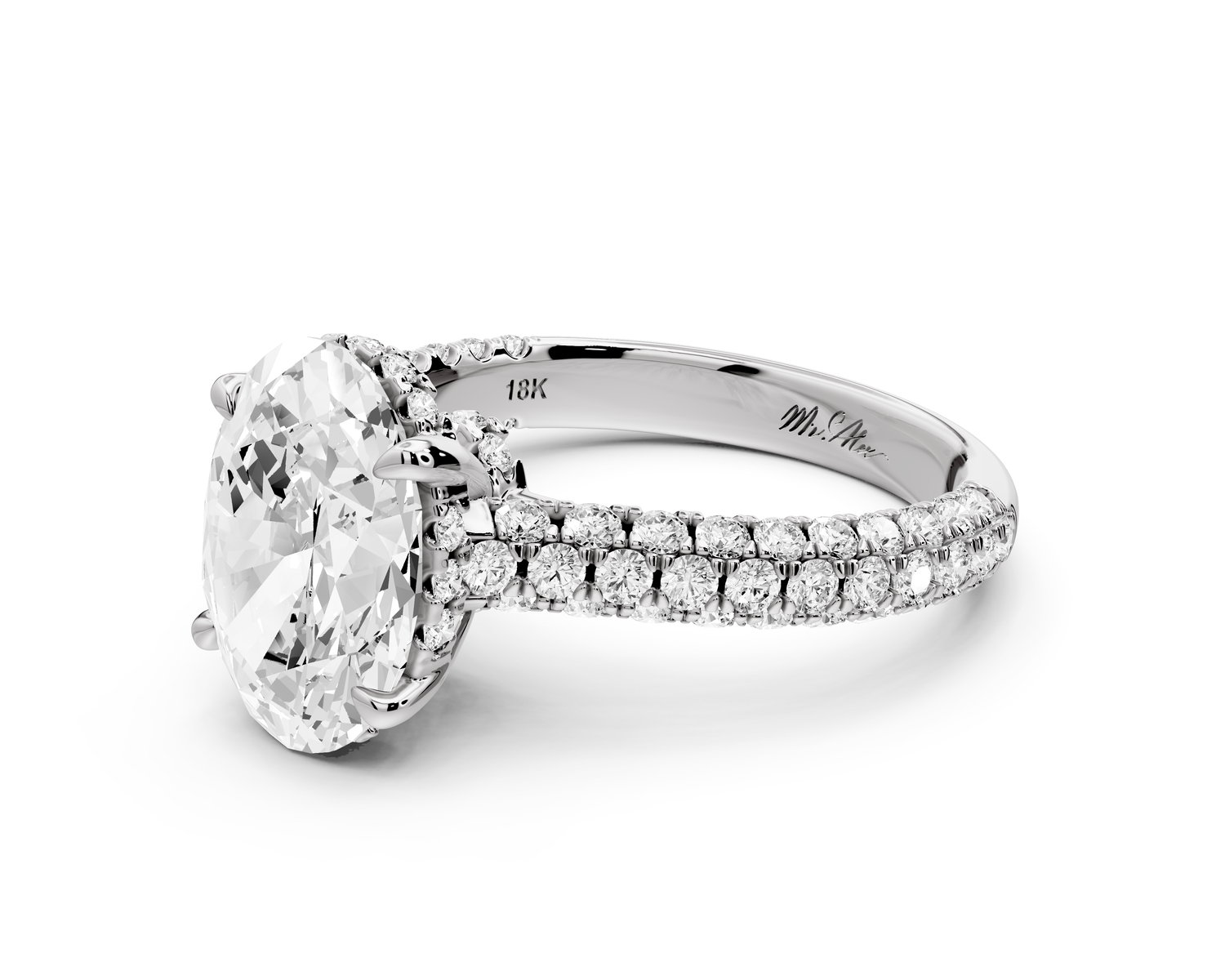 Amoria - 3ct 14k white gold oval Diamond Engagement Ring with Pavé Band & Hidden Halo