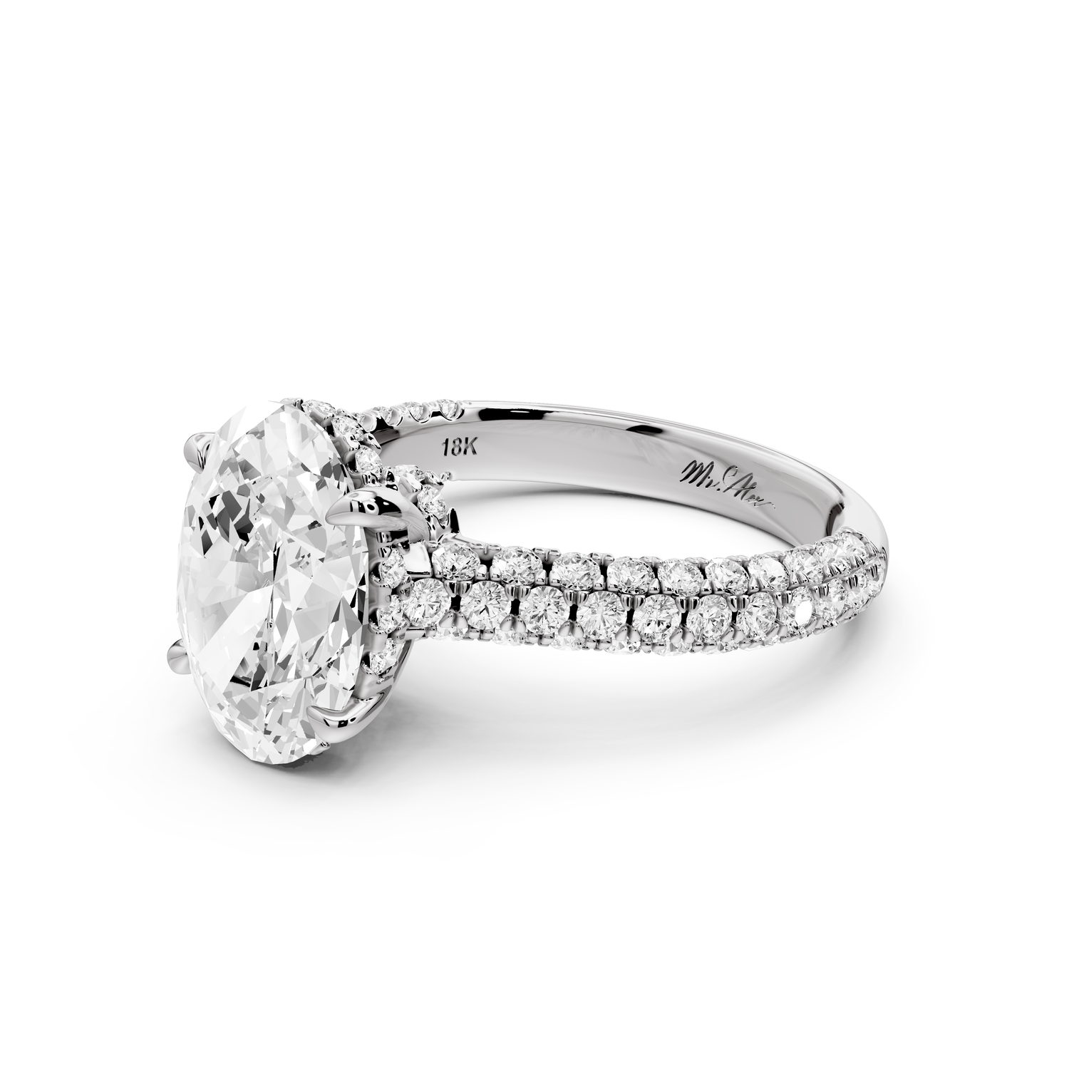 Amoria - 3ct 14k white gold oval Diamond Engagement Ring with Pavé Band & Hidden Halo