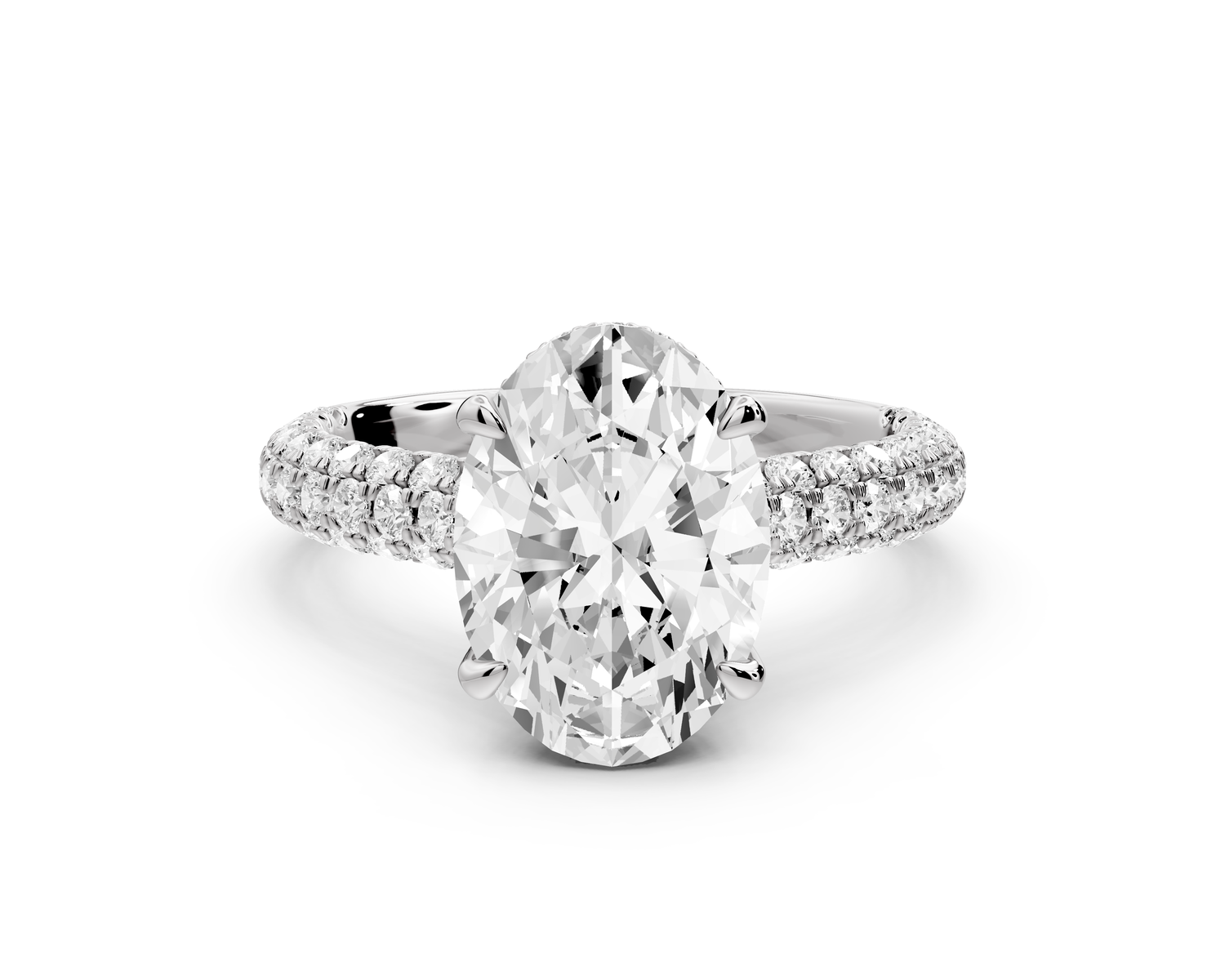 Amoria - 3ct 14k white gold oval Diamond Engagement Ring with Pavé Band & Hidden Halo