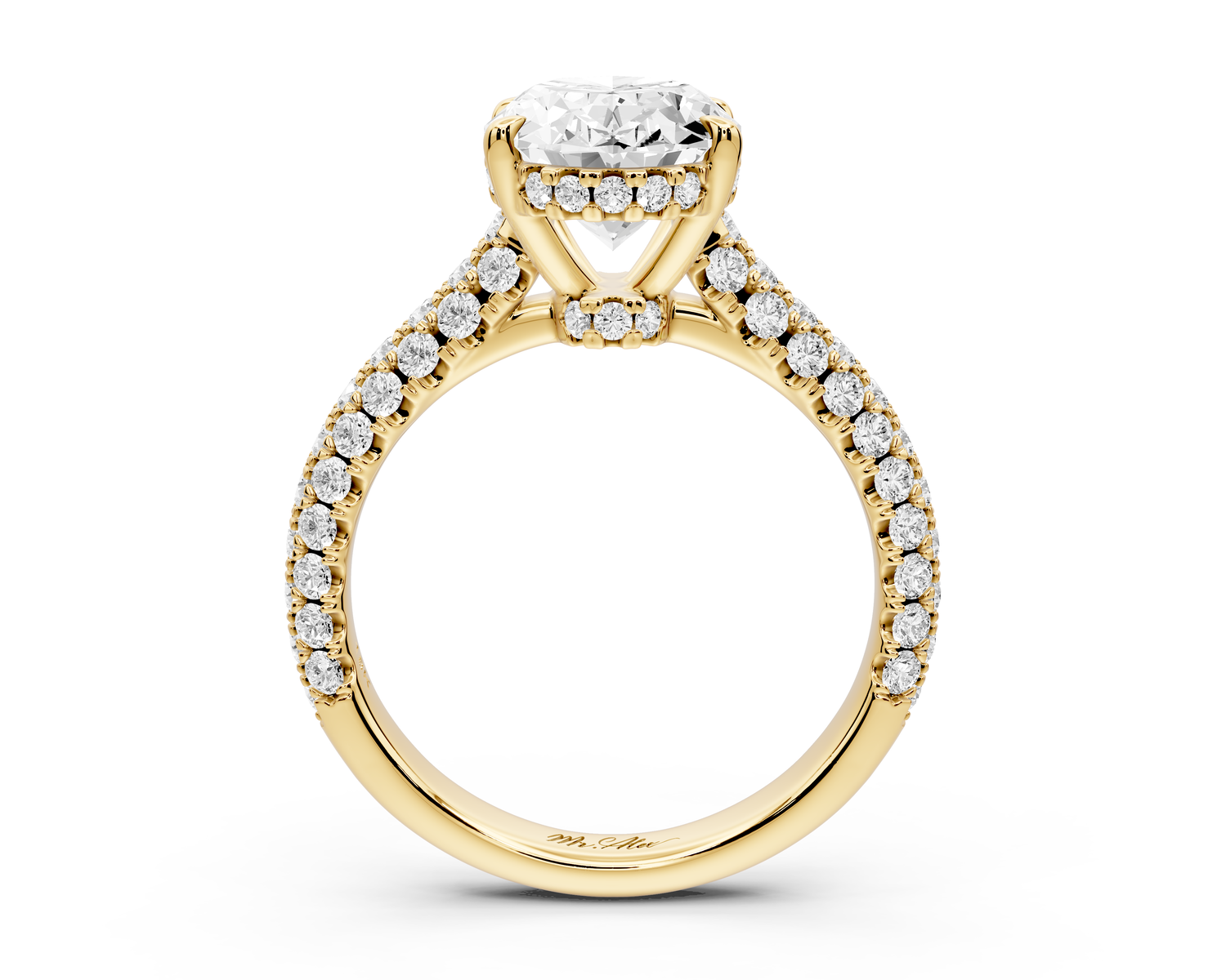Amoria - 3ct 14k yellow gold oval Diamond Engagement Ring with Pavé Band & Hidden Halo
