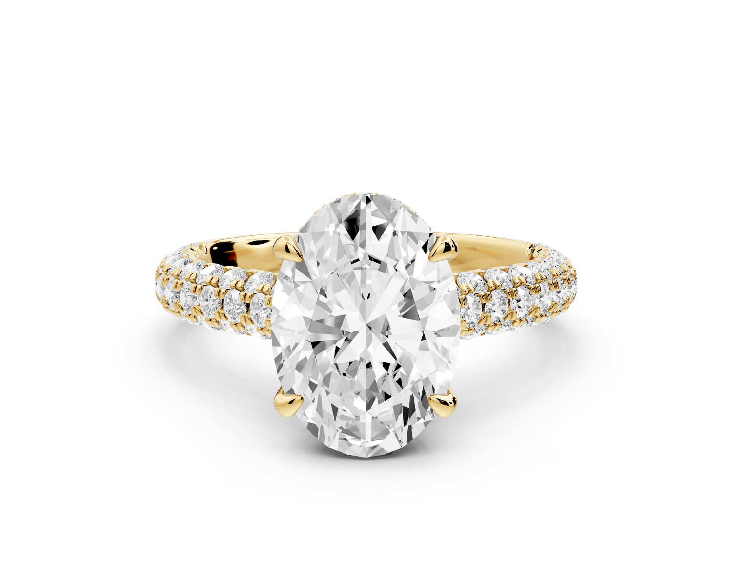 Amoria - 3ct 14k yellow gold oval Diamond Engagement Ring with Pavé Band & Hidden Halo
