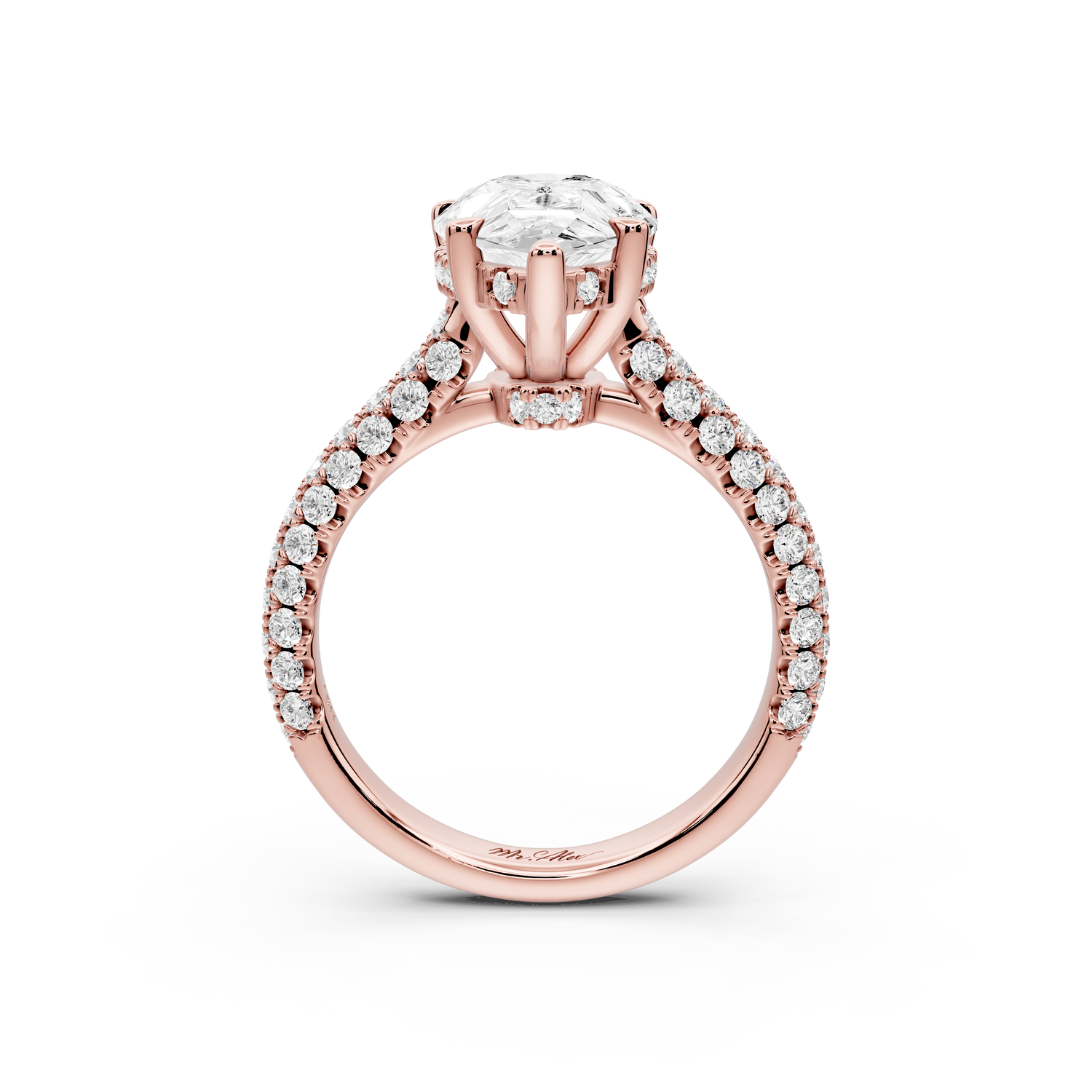 Amoria - 3ct 14k rose gold pear Diamond Engagement Ring with Pavé Band & Hidden Halo