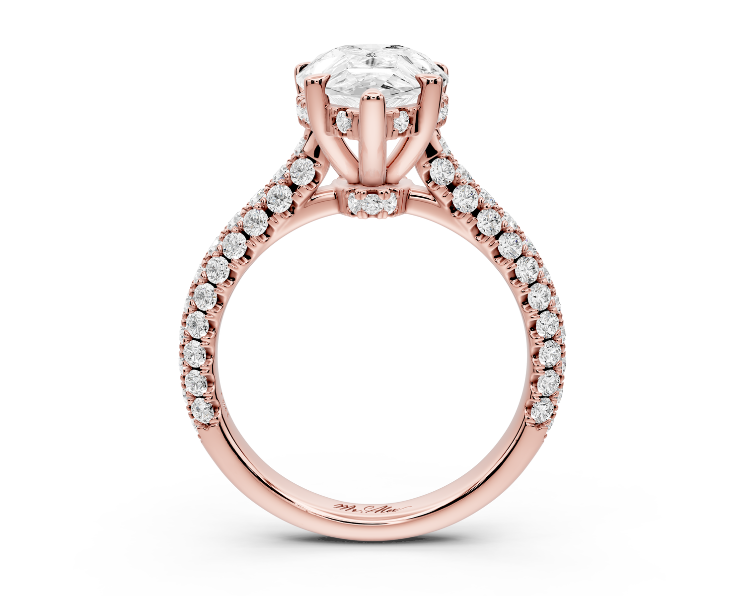 Amoria - 3ct 18k rose gold pear Diamond Engagement Ring with Pavé Band & Hidden Halo