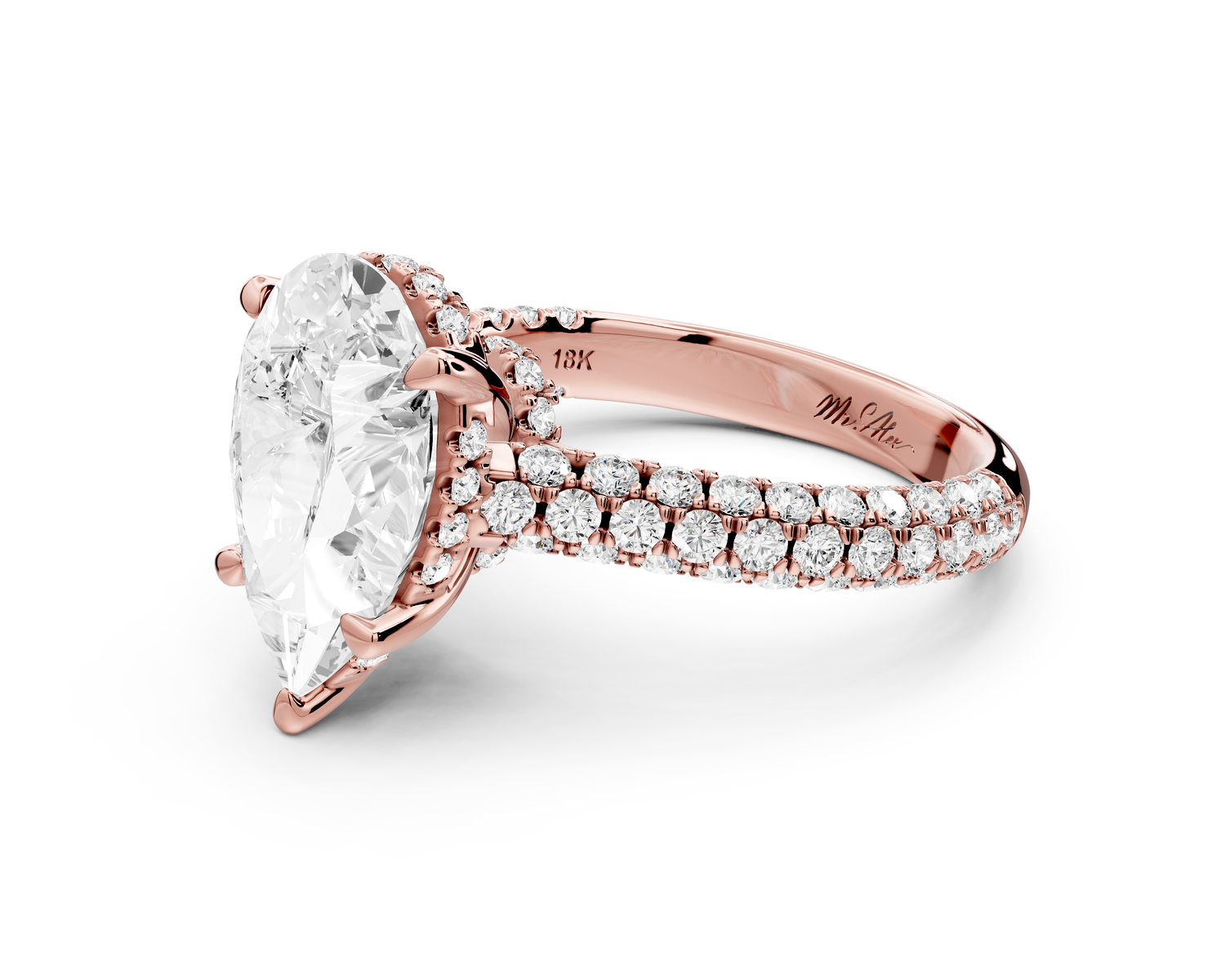 Amoria - 3ct 14k rose gold pear Diamond Engagement Ring with Pavé Band & Hidden Halo