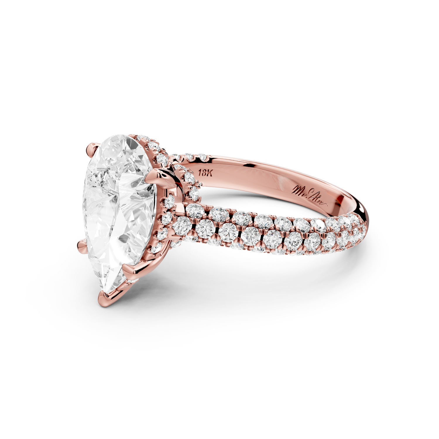 Amoria - 3ct 14k rose gold pear Diamond Engagement Ring with Pavé Band & Hidden Halo