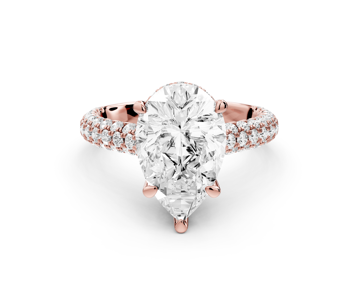 Amoria - 3ct 14k rose gold pear Diamond Engagement Ring with Pavé Band & Hidden Halo