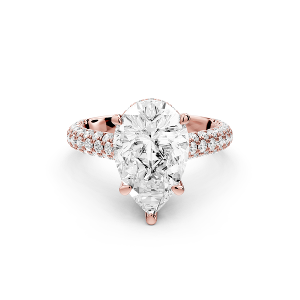 Amoria - 3ct 14k rose gold pear Diamond Engagement Ring with Pavé Band & Hidden Halo