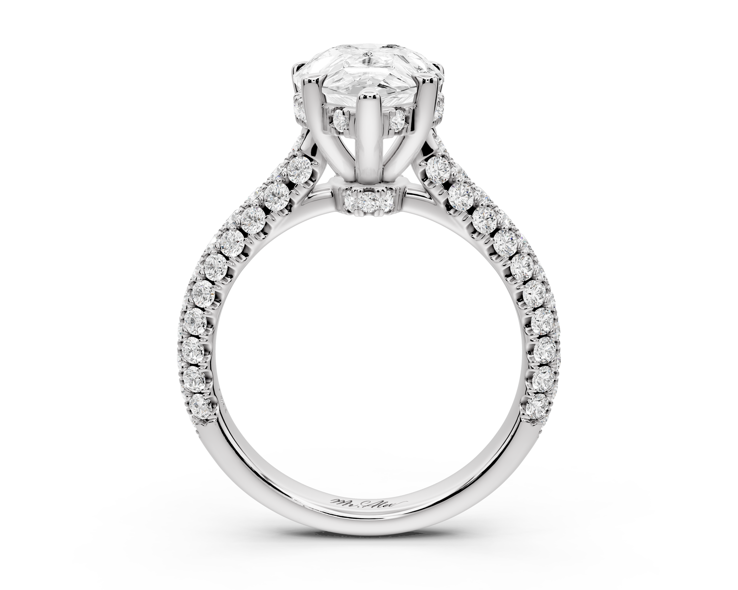 Amoria - 3ct 14k white gold pear Diamond Engagement Ring with Pavé Band & Hidden Halo