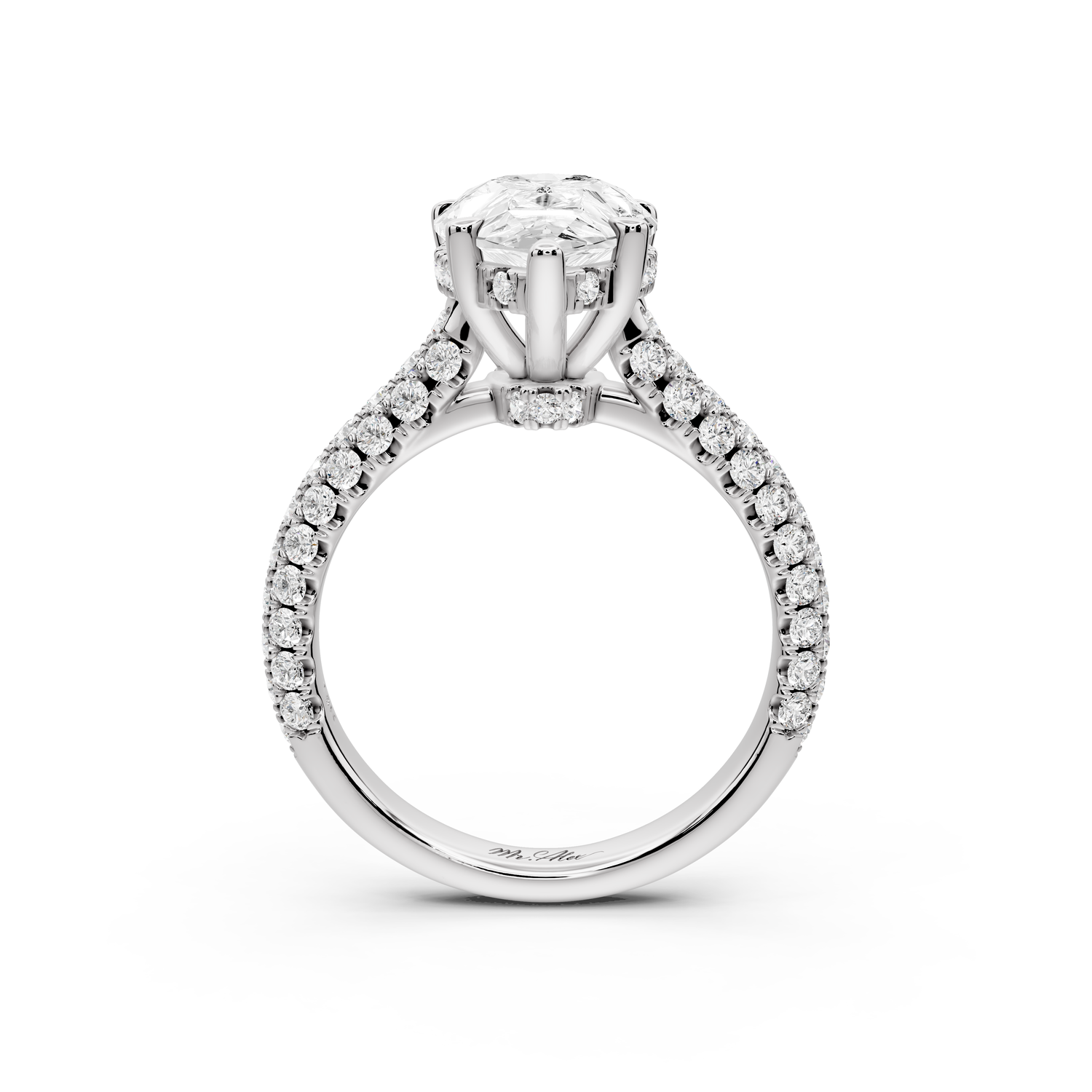Amoria - 3ct 14k white gold pear Diamond Engagement Ring with Pavé Band & Hidden Halo