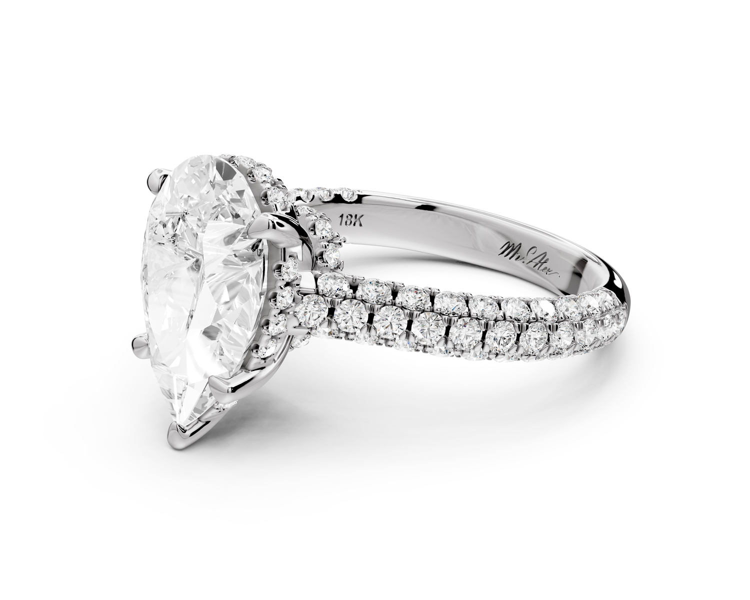 Amoria - 3ct 14k white gold pear Diamond Engagement Ring with Pavé Band & Hidden Halo