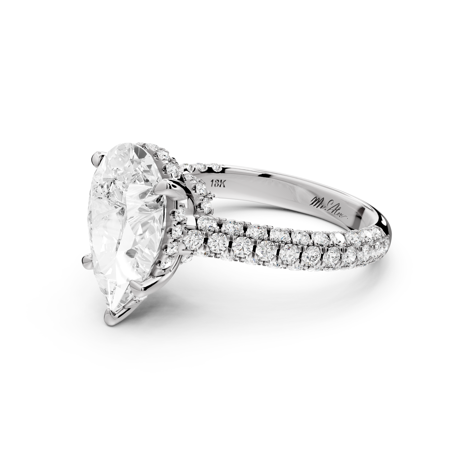 Amoria - 3ct 14k white gold pear Diamond Engagement Ring with Pavé Band & Hidden Halo