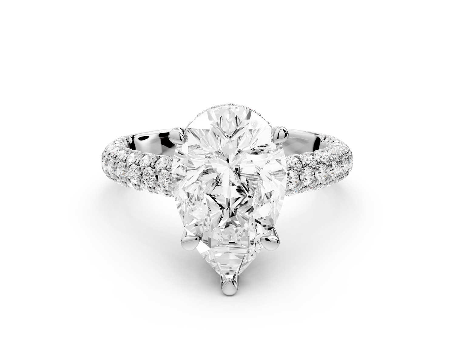 Amoria - 3ct 14k white gold pear Diamond Engagement Ring with Pavé Band & Hidden Halo