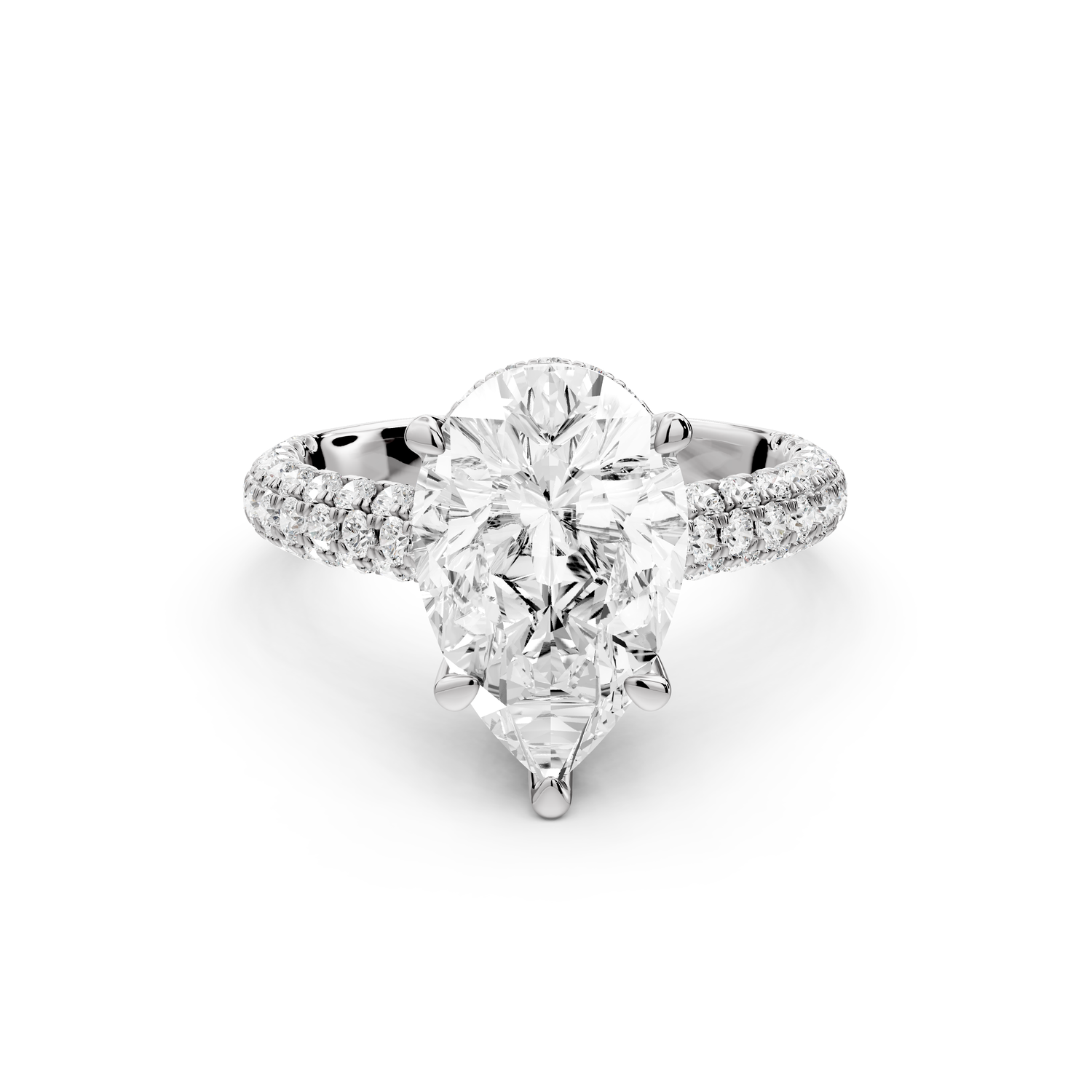 Amoria - 3ct 14k white gold pear Diamond Engagement Ring with Pavé Band & Hidden Halo