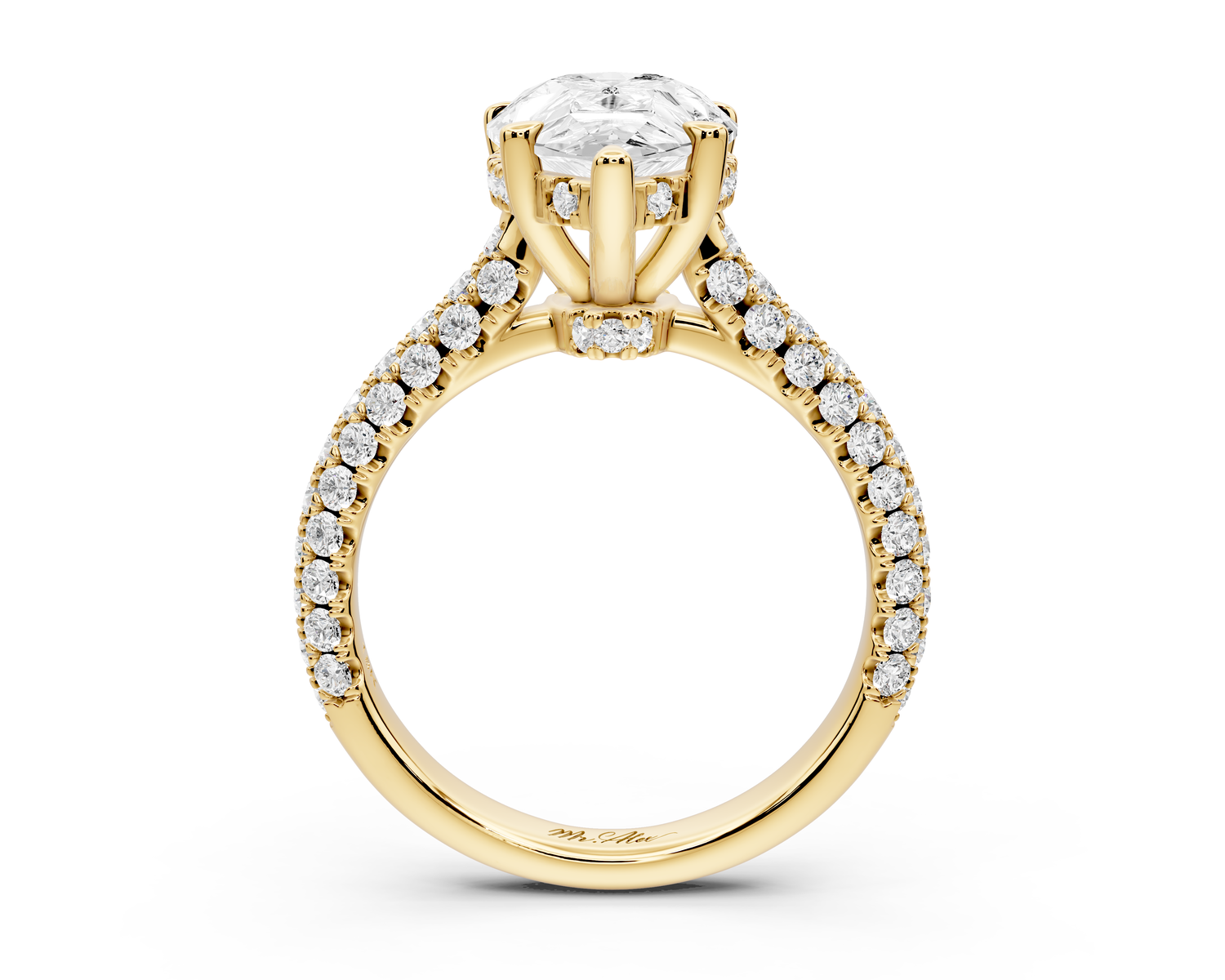Amoria - 3ct 14k yellow gold pear Diamond Engagement Ring with Pavé Band & Hidden Halo