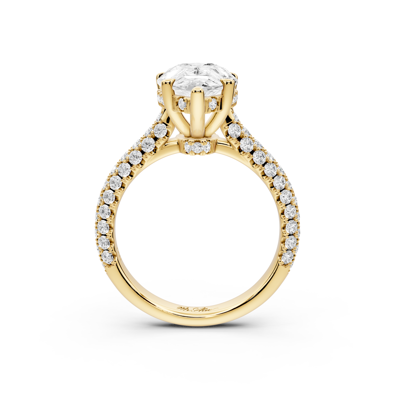 Amoria - 3ct 14k yellow gold pear Diamond Engagement Ring with Pavé Band & Hidden Halo