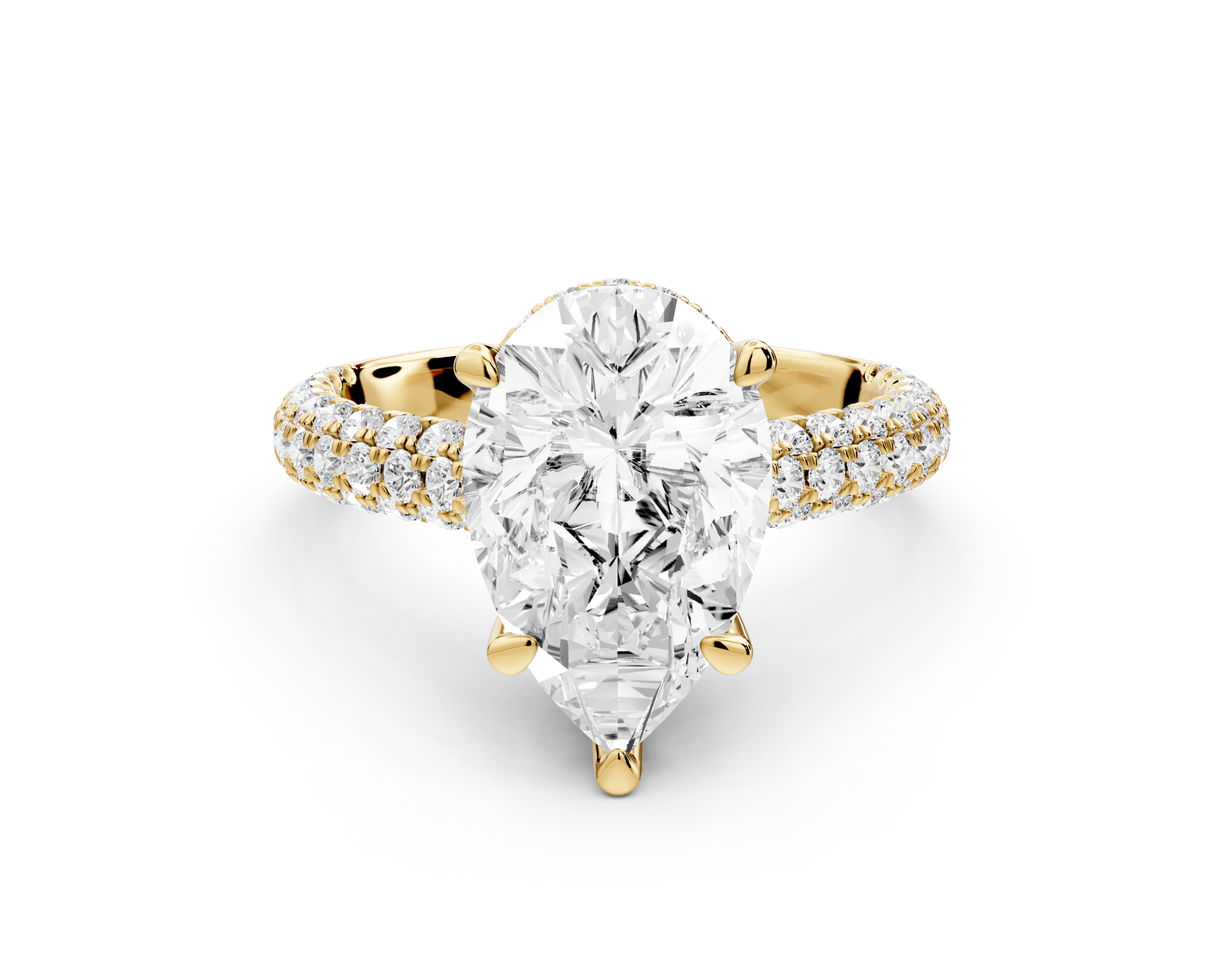 Amoria - 3ct 18k yellow gold pear Diamond Engagement Ring with Pavé Band & Hidden Halo