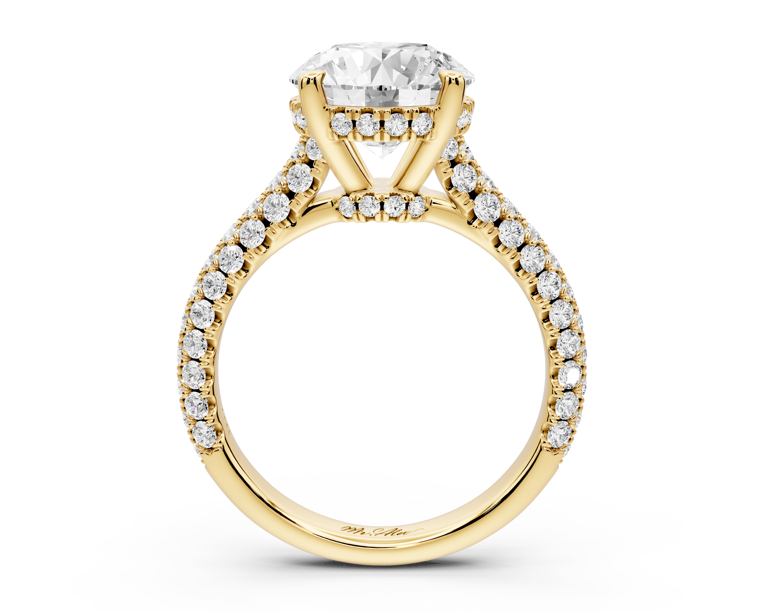 Amoria - 3ct 18k yellow gold round Diamond Engagement Ring with Pavé Band & Hidden Halo