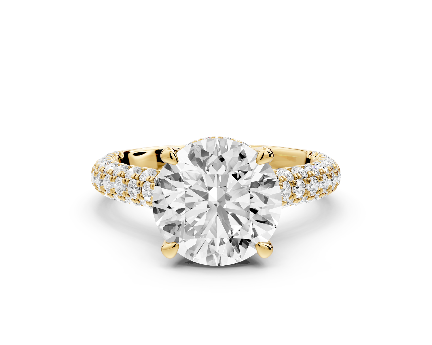 Amoria - 3ct 18k yellow gold round Diamond Engagement Ring with Pavé Band & Hidden Halo