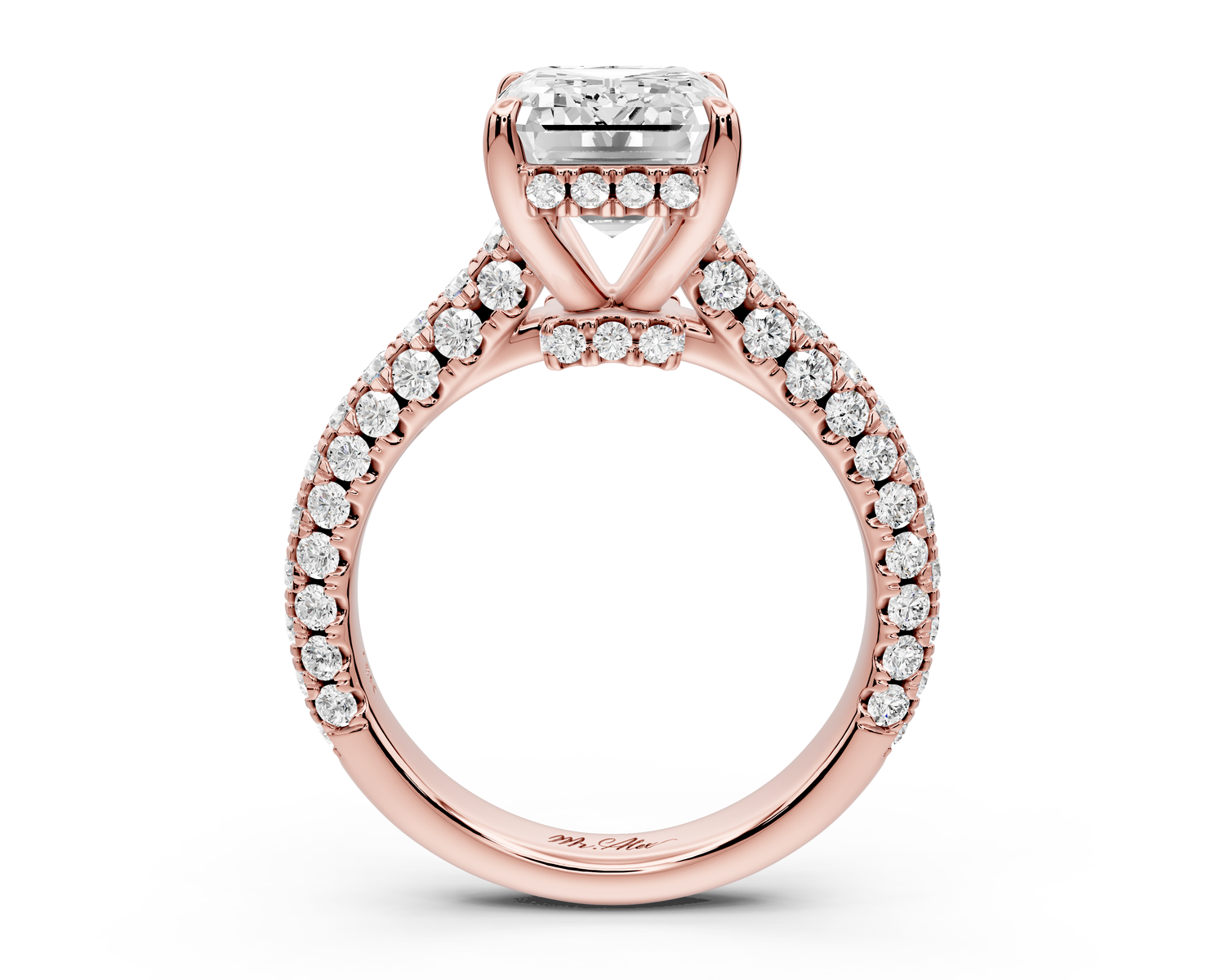 Amoria - 4ct 14k rose gold emerald Diamond Engagement Ring with Pavé Band & Hidden Halo
