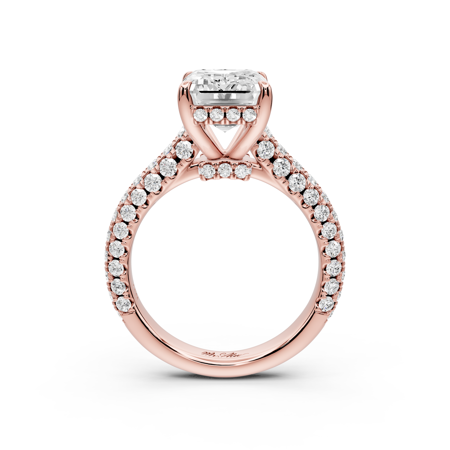 Amoria - 4ct 14k rose gold emerald Diamond Engagement Ring with Pavé Band & Hidden Halo