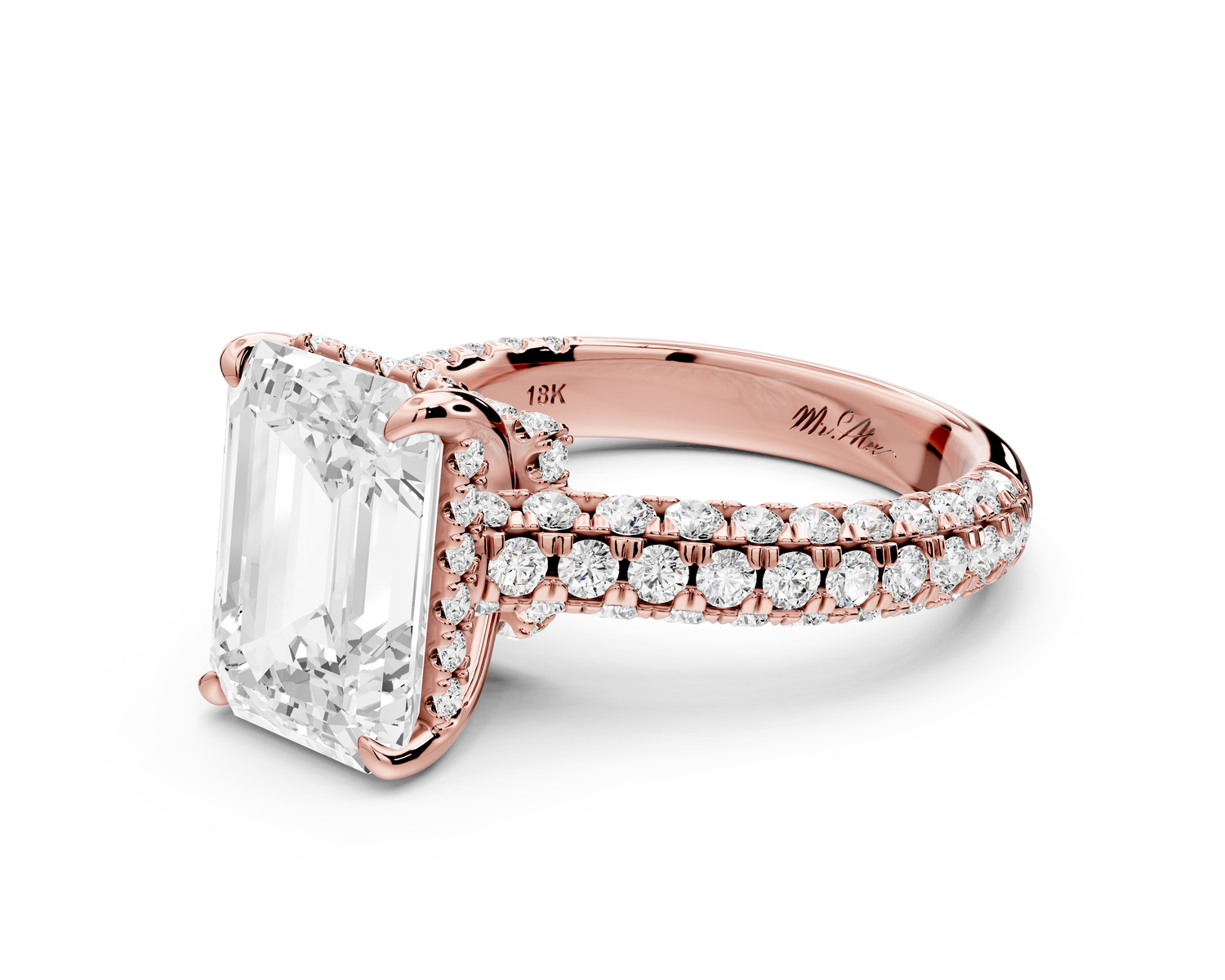 Amoria - 4ct 18k rose gold emerald Diamond Engagement Ring with Pavé Band & Hidden Halo