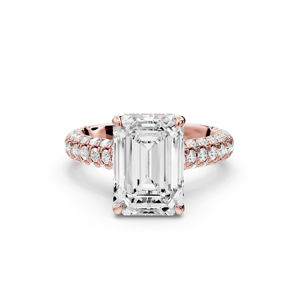 Amoria - 4ct 14k rose gold emerald Diamond Engagement Ring with Pavé Band & Hidden Halo