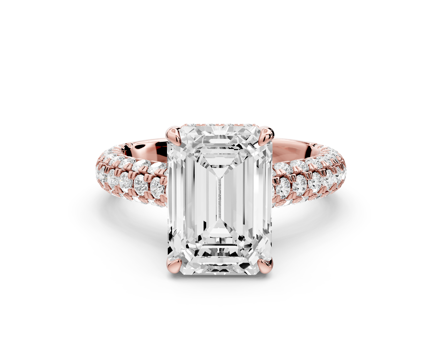 Amoria - 4ct 18k rose gold emerald Diamond Engagement Ring with Pavé Band & Hidden Halo