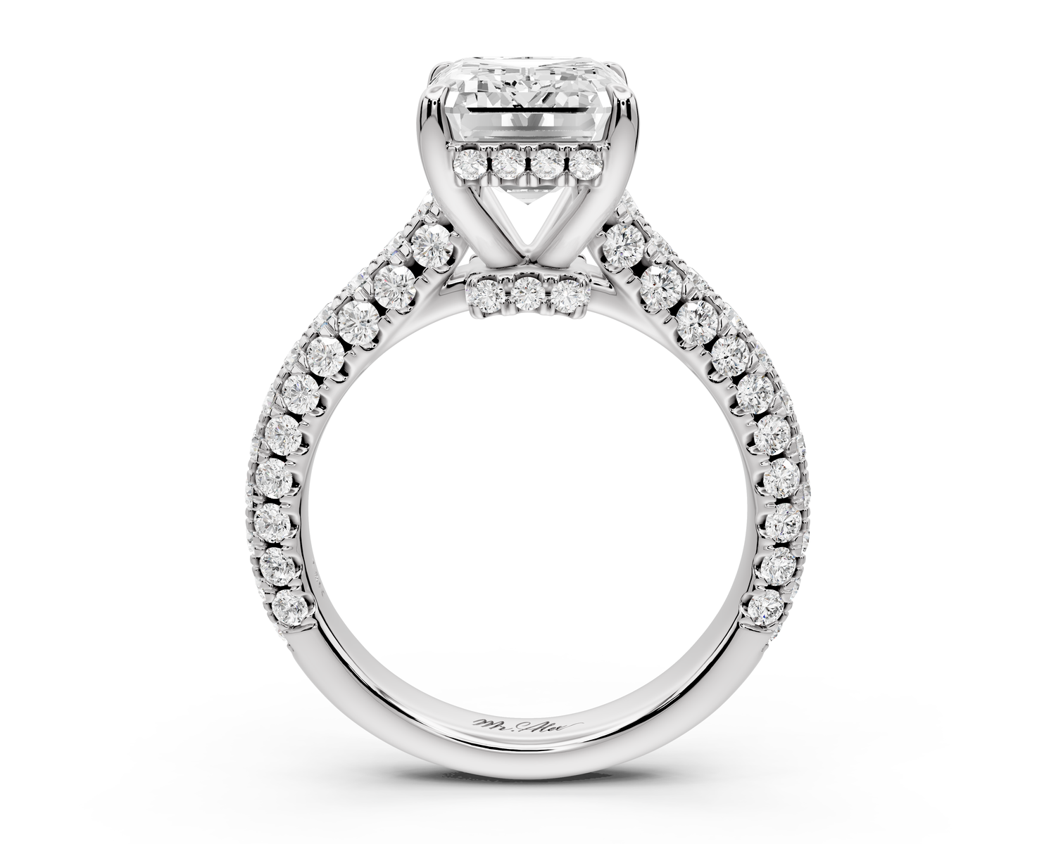 Amoria - 4ct 14k white gold emerald Diamond Engagement Ring with Pavé Band & Hidden Halo