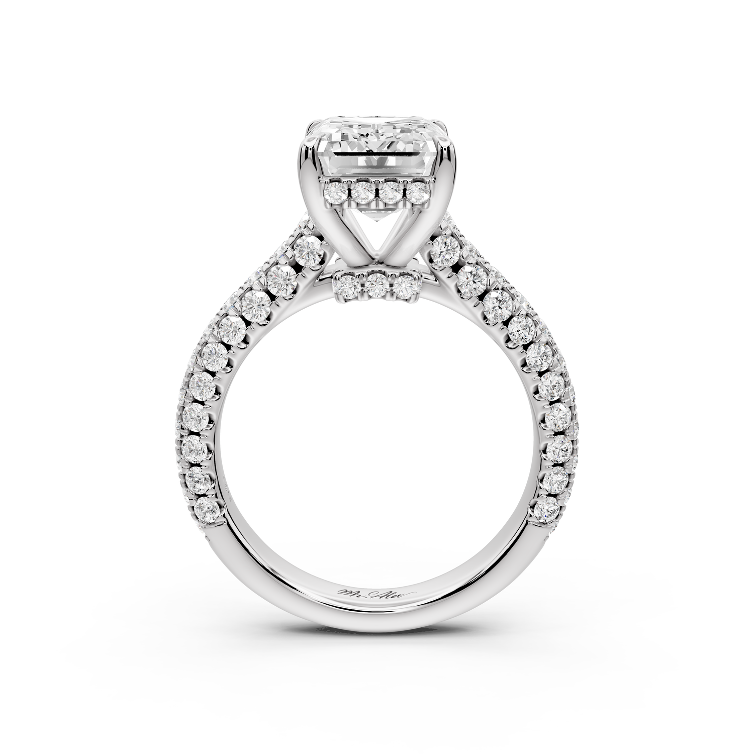 Amoria - 4ct 14k white gold emerald Diamond Engagement Ring with Pavé Band & Hidden Halo