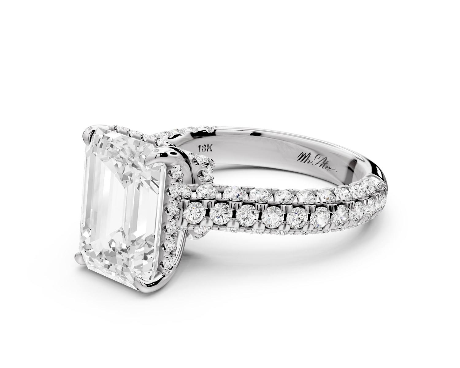 Amoria - 4ct 14k white gold emerald Diamond Engagement Ring with Pavé Band & Hidden Halo