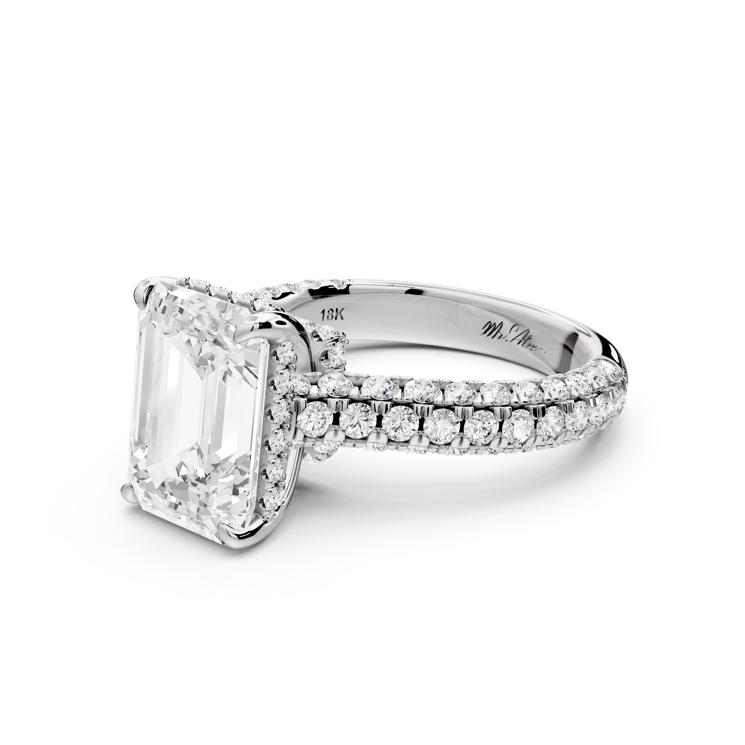 Amoria - 4ct 14k white gold emerald Diamond Engagement Ring with Pavé Band & Hidden Halo