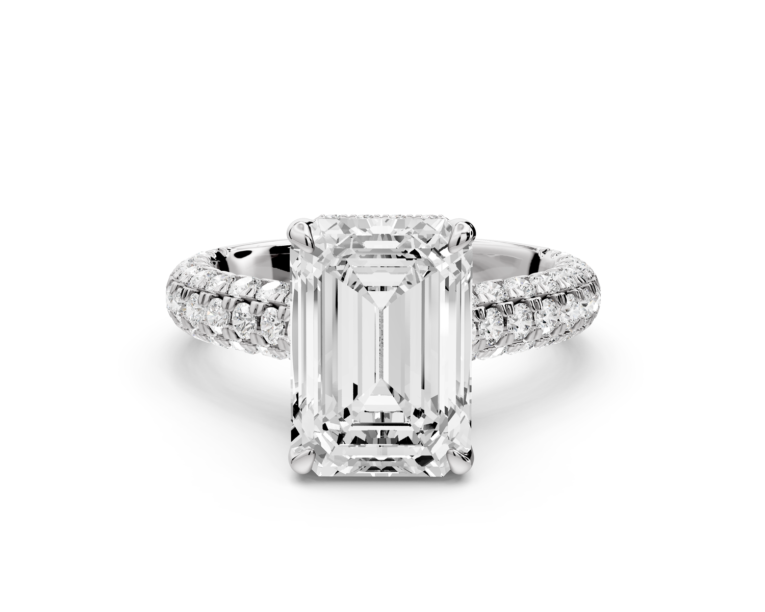 Amoria - 4ct 14k white gold emerald Diamond Engagement Ring with Pavé Band & Hidden Halo