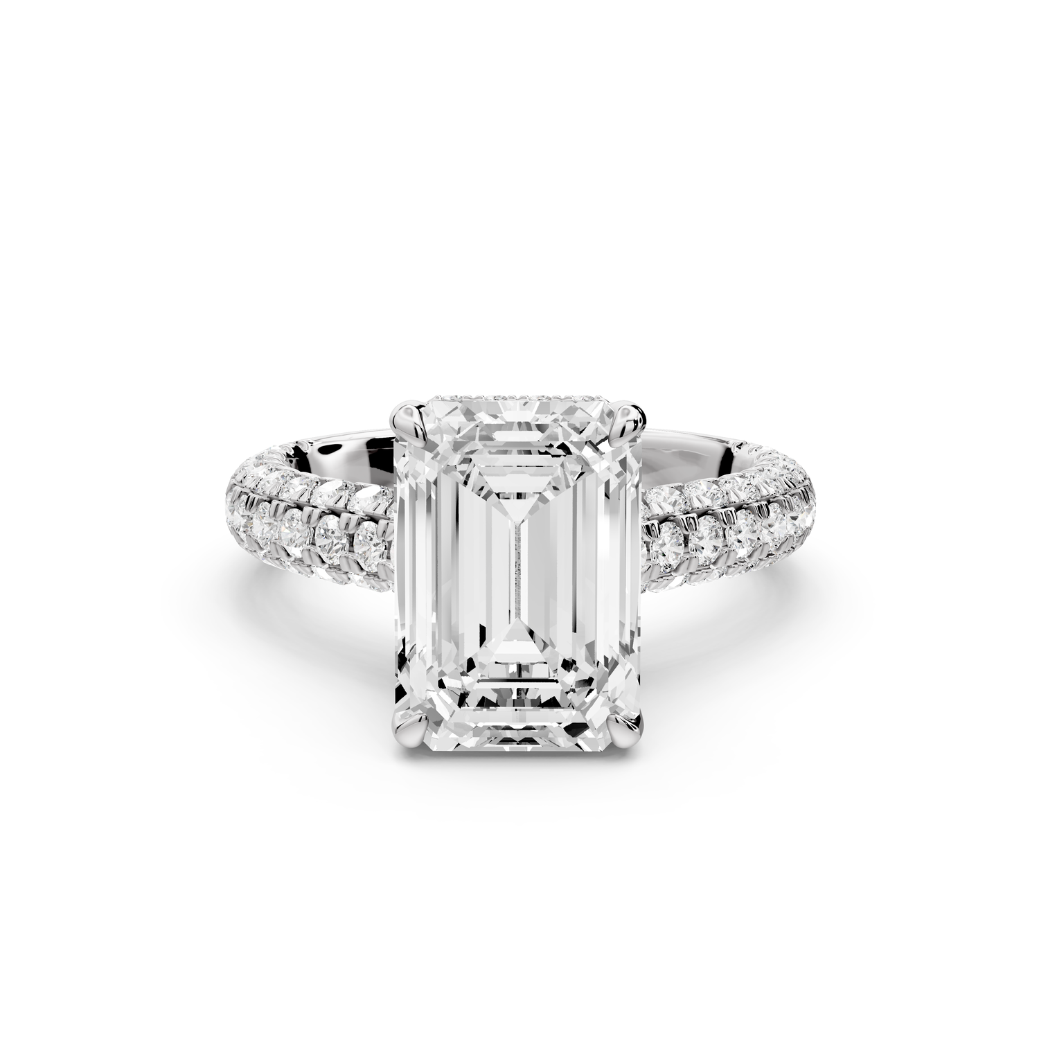 Amoria - 4ct 18k white gold emerald Diamond Engagement Ring with Pavé Band & Hidden Halo