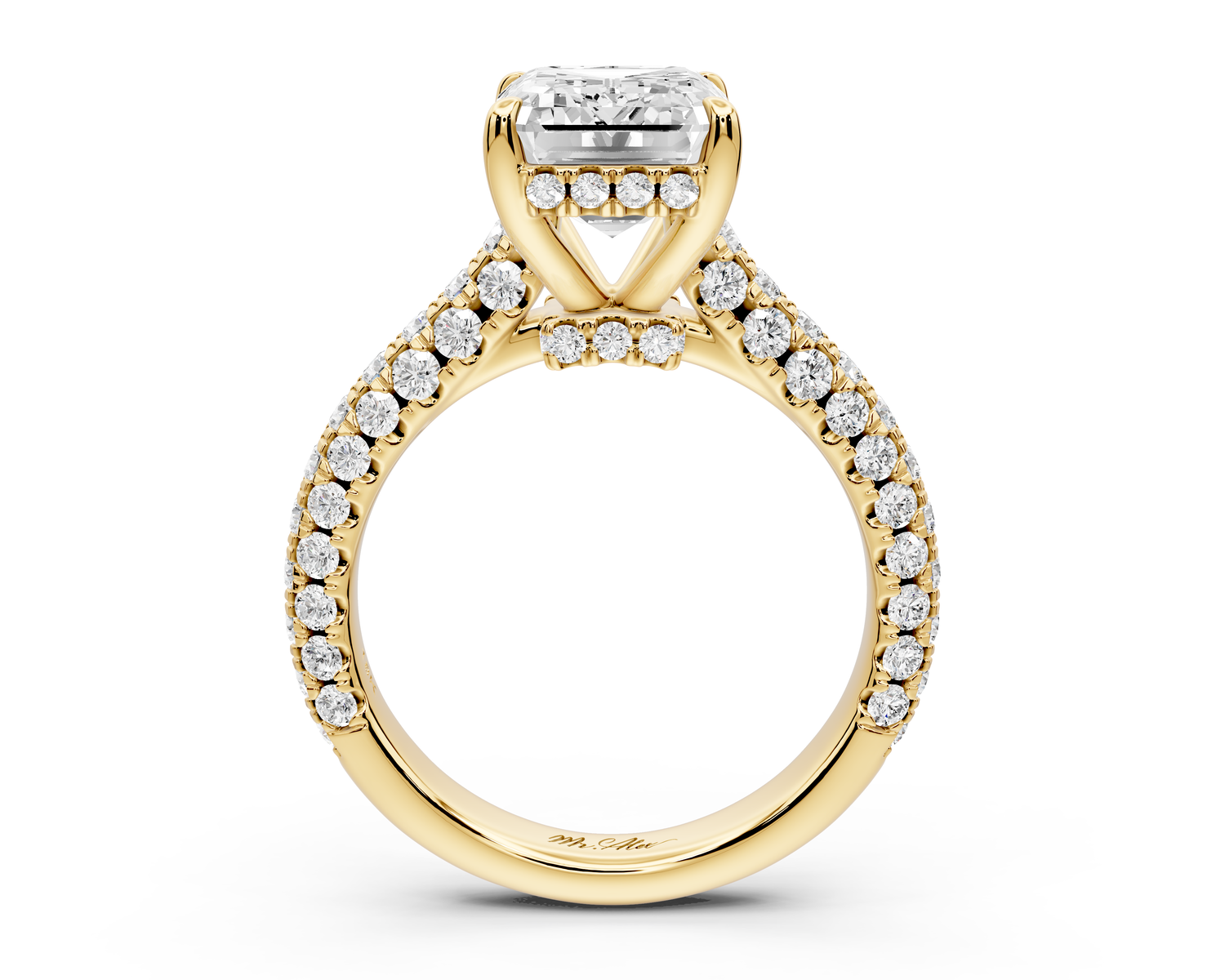 Amoria - 4ct 14k yellow gold emerald Diamond Engagement Ring with Pavé Band & Hidden Halo