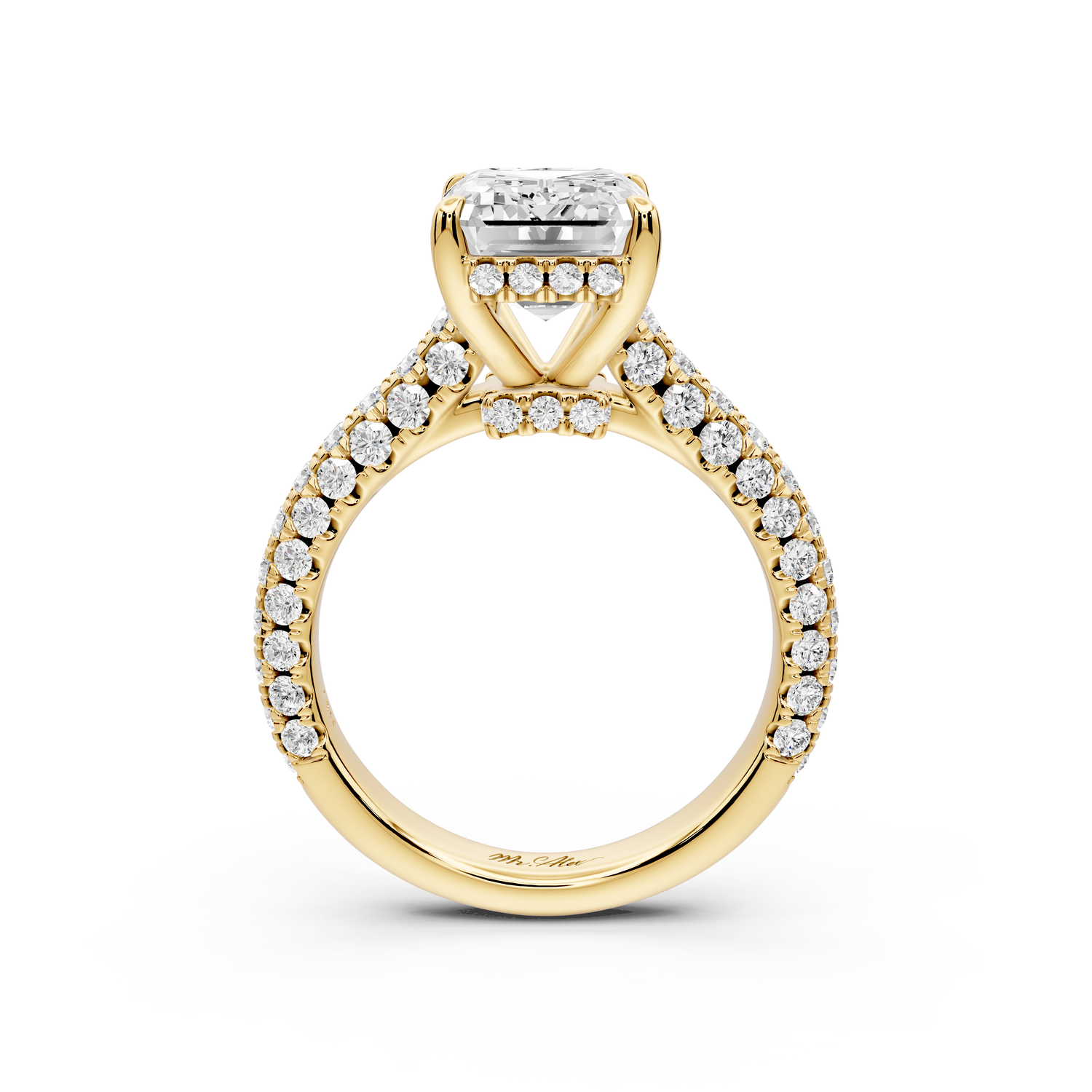 Amoria - 4ct 14k yellow gold emerald Diamond Engagement Ring with Pavé Band & Hidden Halo