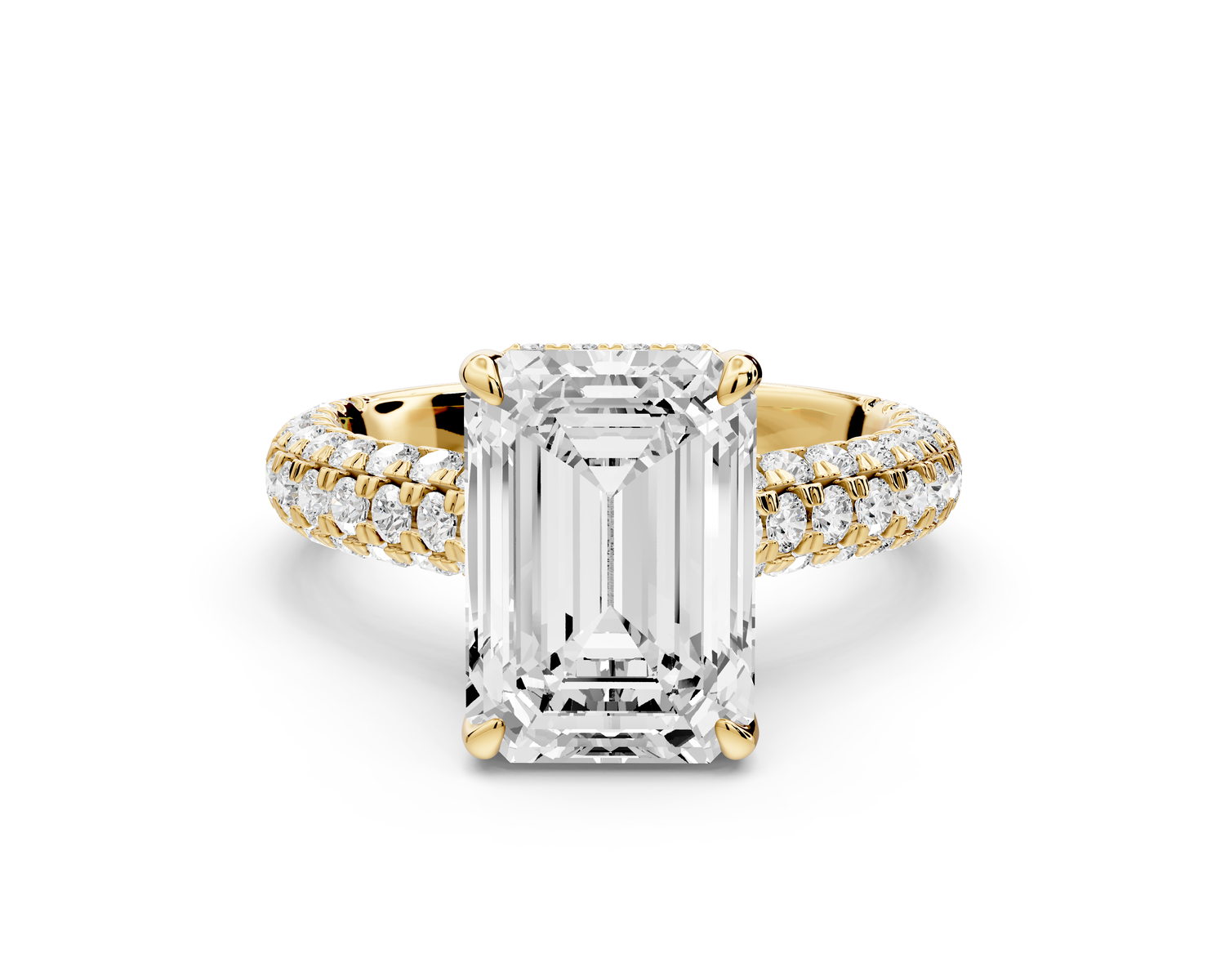 Amoria - 4ct 14k yellow gold emerald Diamond Engagement Ring with Pavé Band & Hidden Halo