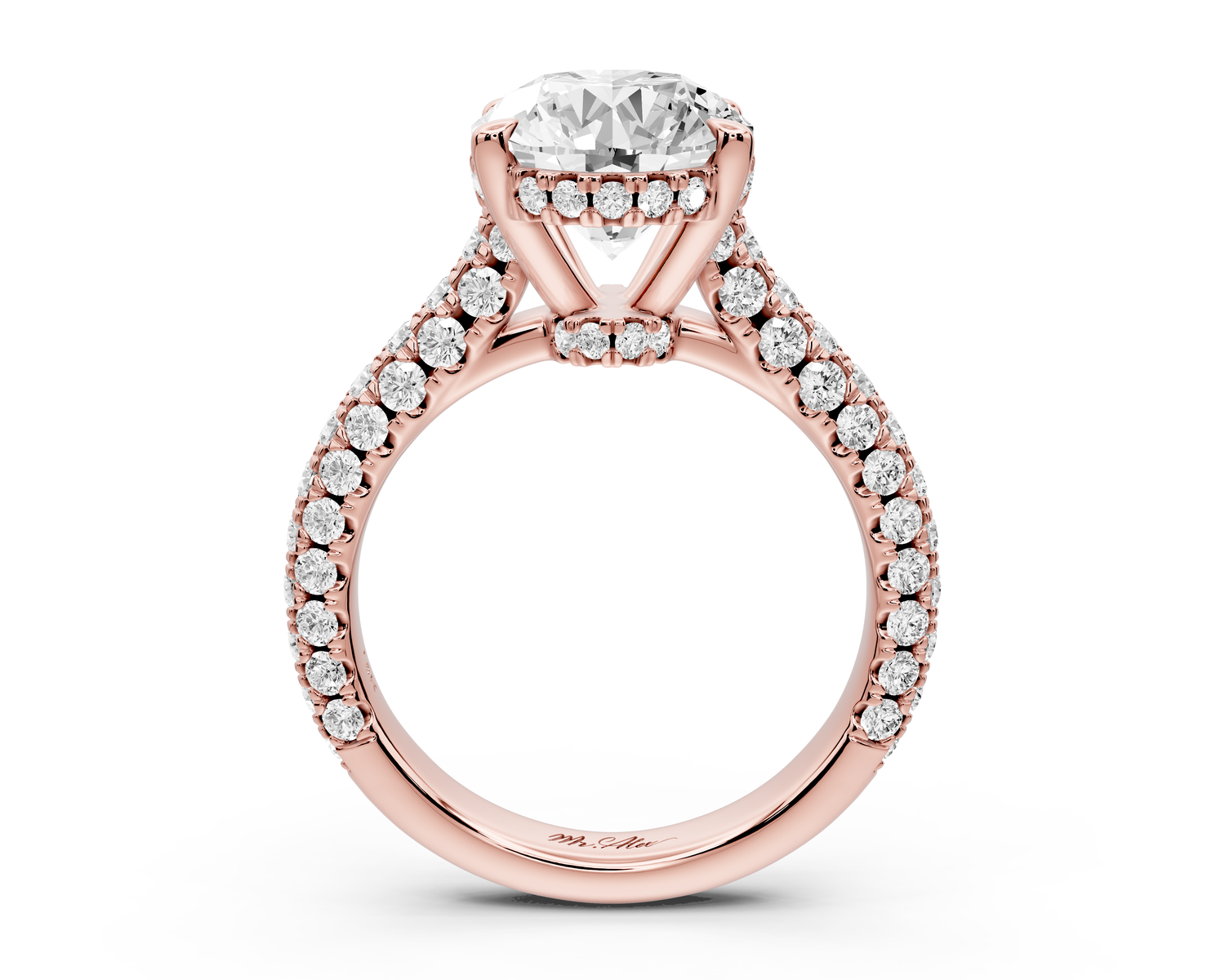 Amoria - 4ct 18k rose gold oval Diamond Engagement Ring with Pavé Band & Hidden Halo
