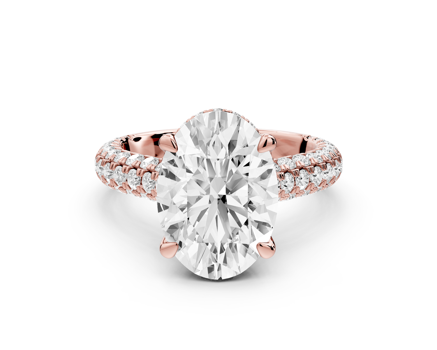 Amoria - 4ct 14k rose gold oval Diamond Engagement Ring with Pavé Band & Hidden Halo