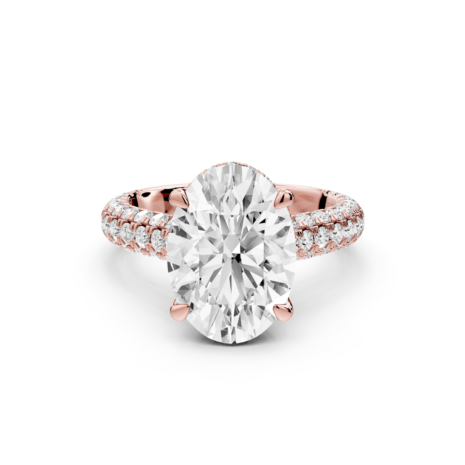 Amoria - 4ct 14k rose gold oval Diamond Engagement Ring with Pavé Band & Hidden Halo