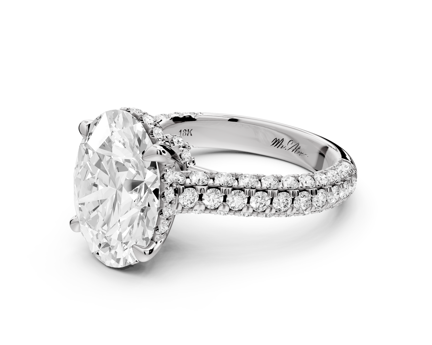 Amoria - 4ct 14k white gold oval Diamond Engagement Ring with Pavé Band & Hidden Halo