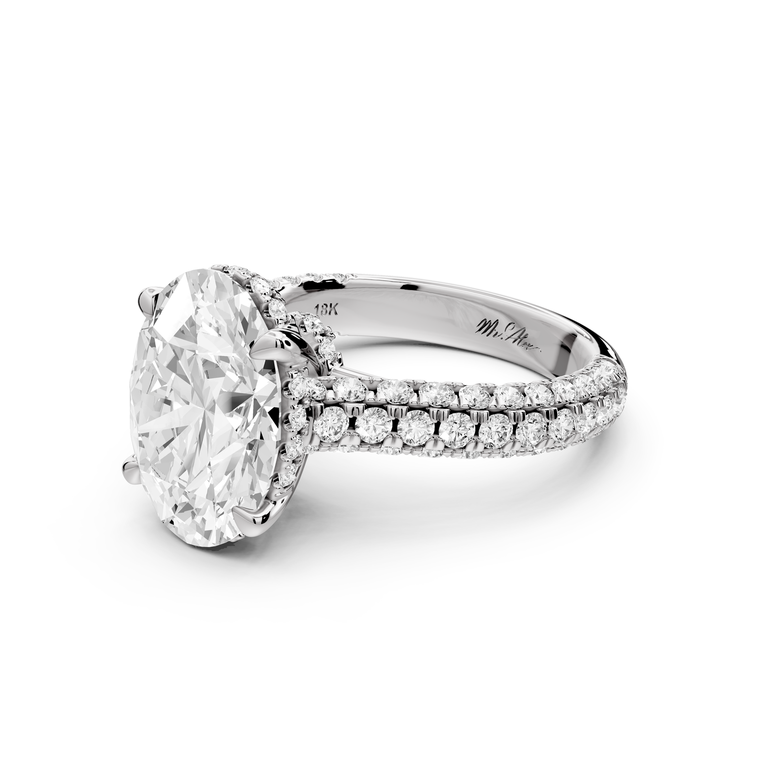 Amoria - 4ct platinum oval Diamond Engagement Ring with Pavé Band & Hidden Halo