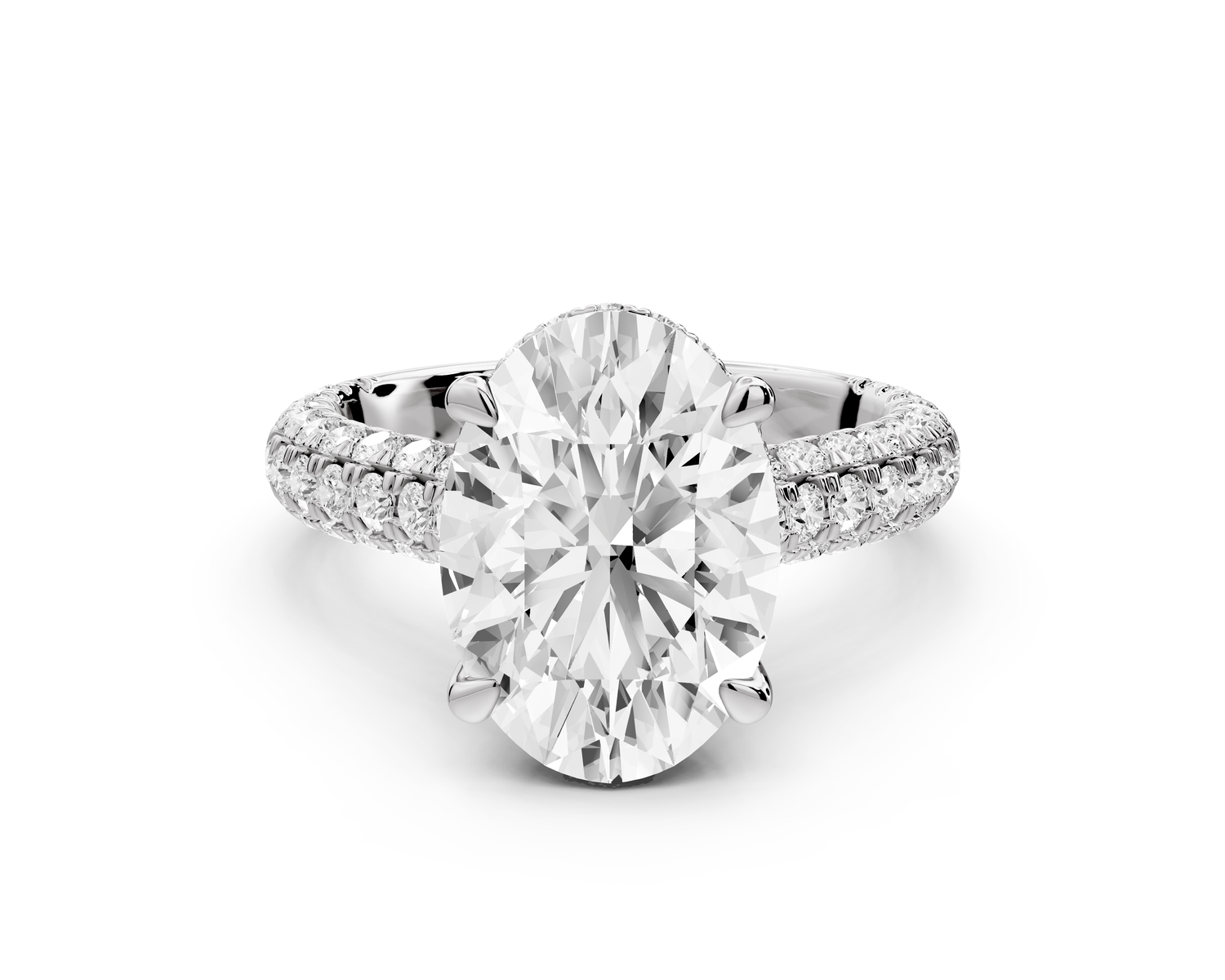 Amoria - 4ct 14k white gold oval Diamond Engagement Ring with Pavé Band & Hidden Halo