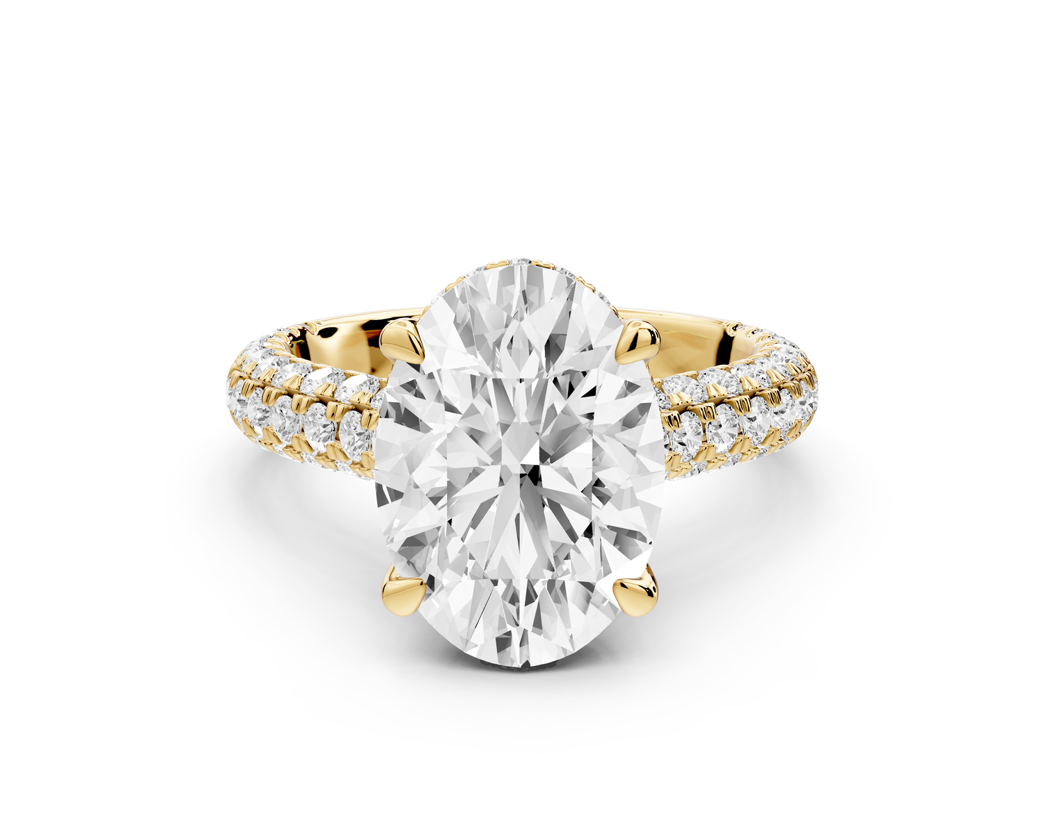 Amoria - 4ct 14k yellow gold oval Diamond Engagement Ring with Pavé Band & Hidden Halo