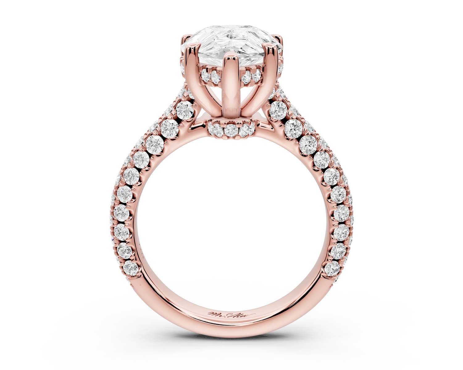 Amoria - 4ct 14k rose gold pear Diamond Engagement Ring with Pavé Band & Hidden Halo