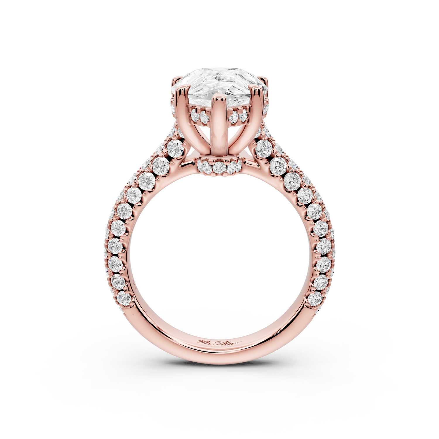 Amoria - 4ct 14k rose gold pear Diamond Engagement Ring with Pavé Band & Hidden Halo